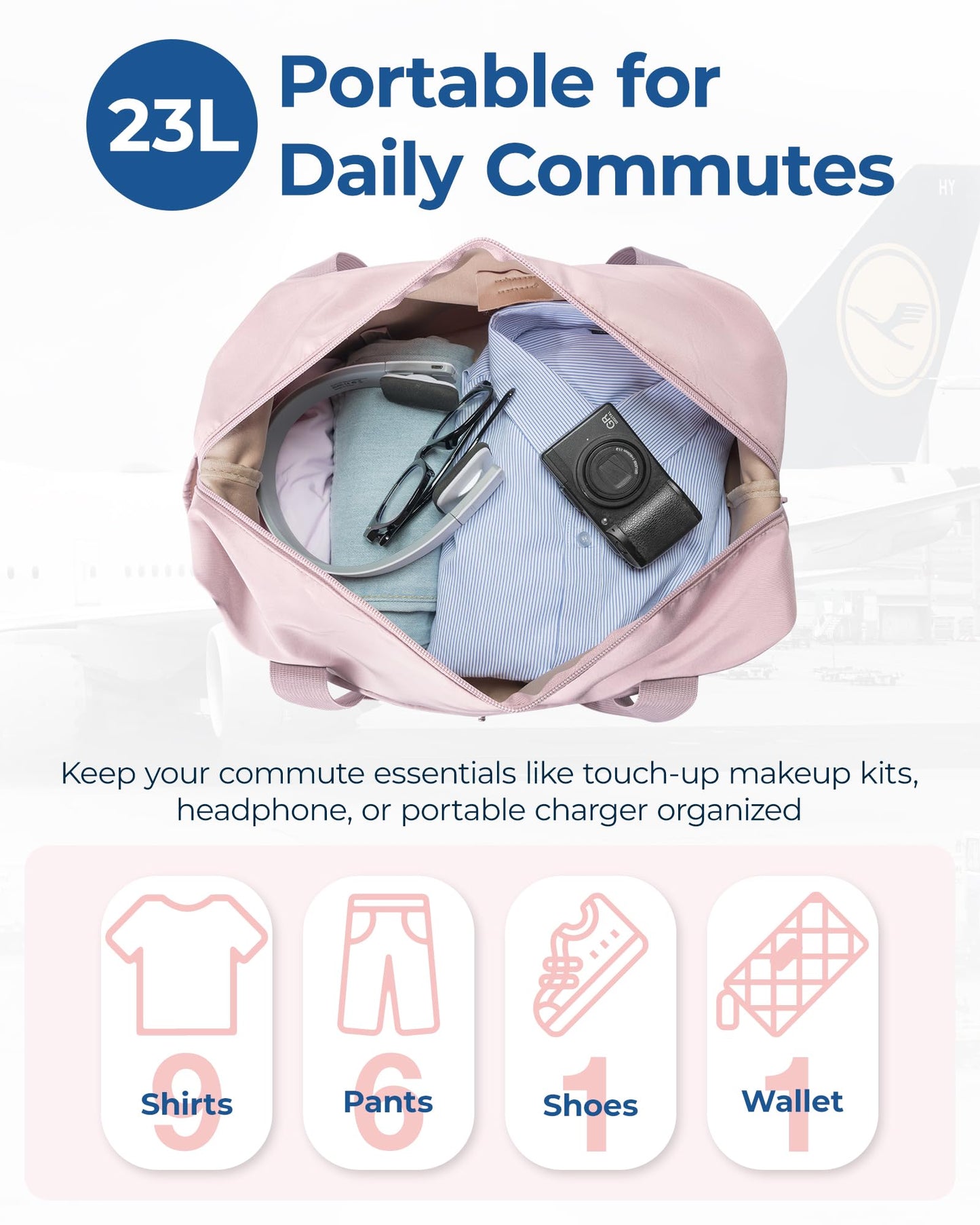 BAGSMART For Spirit Airlines Personal Item Bag, 23L Foldable Weekender Bags for Women Gym Tote Overnight Bag for Travel