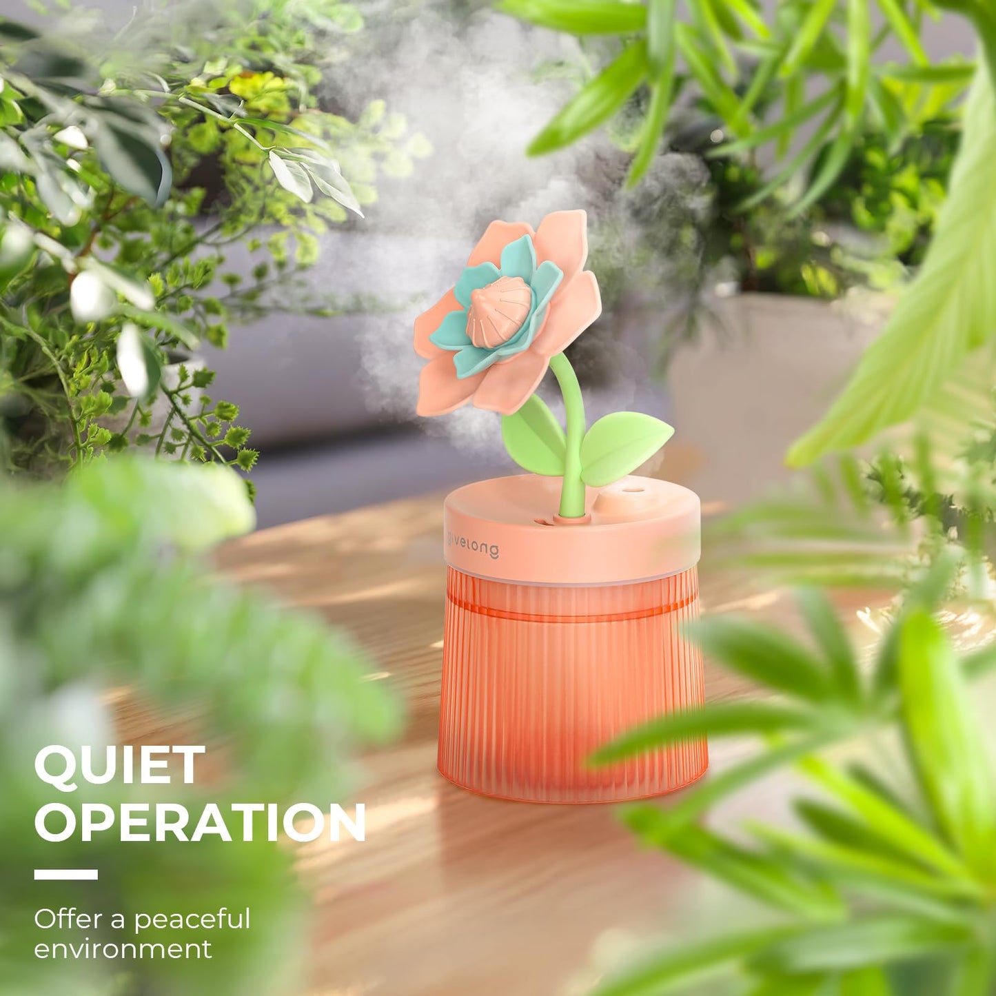 Gardenia Desktop Humidifier for Bedroom, Quiet Cool Mist Humidifier with Diffuser and LED Night Light, Auto Shut-Off, 260 ML Portable Humidifier for Car Outdoor Home Indoor Nursery Plants (Pink)