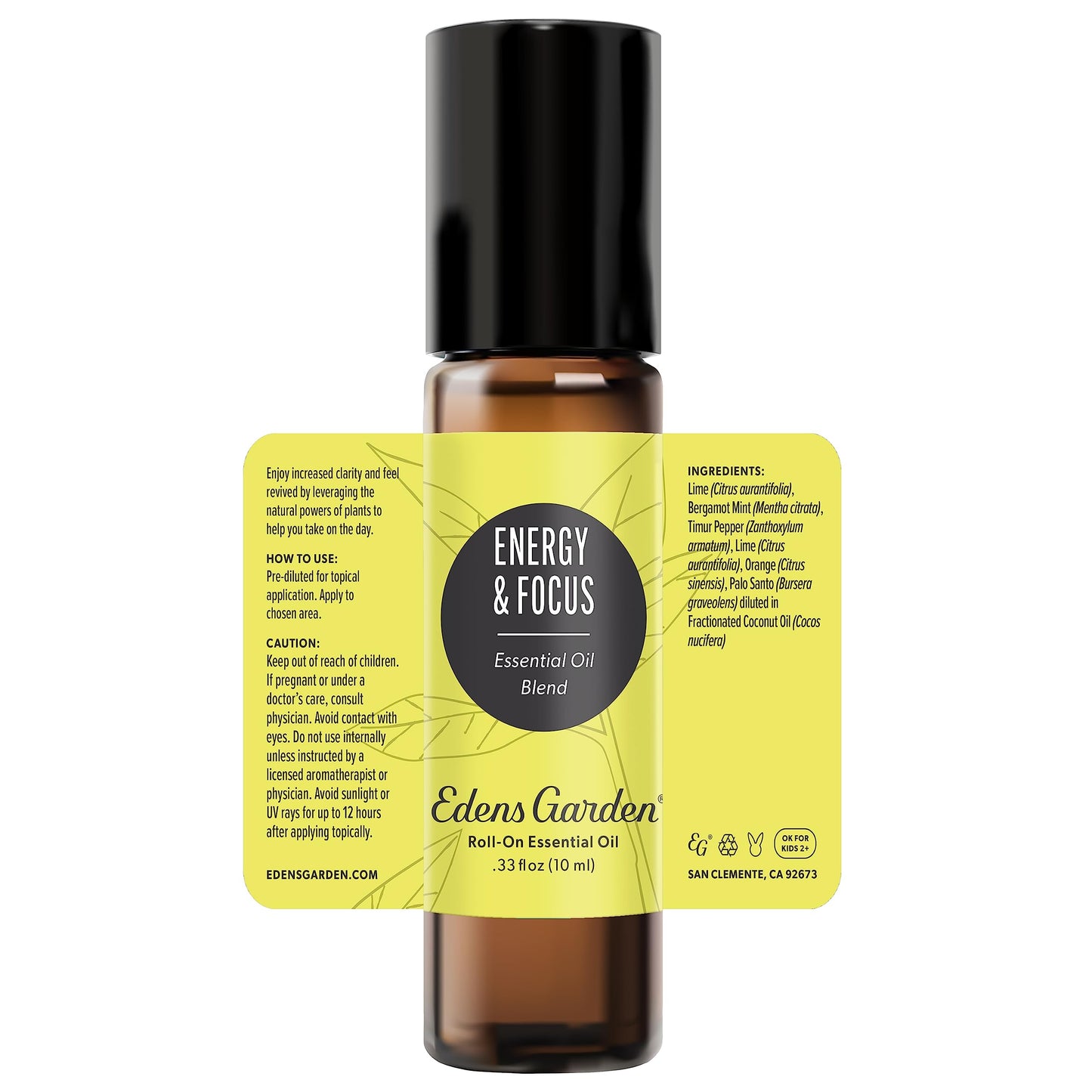 Edens Garden Energy & Focus Essential Oil Roll-On Blend- 100% Pure Premium Grade, Natural, Therapeutic, Aromatherapy, Kid & Skin Safe, The Best for Wellness, Gifts Pre-Diluted 10 ml (.33 fl oz)