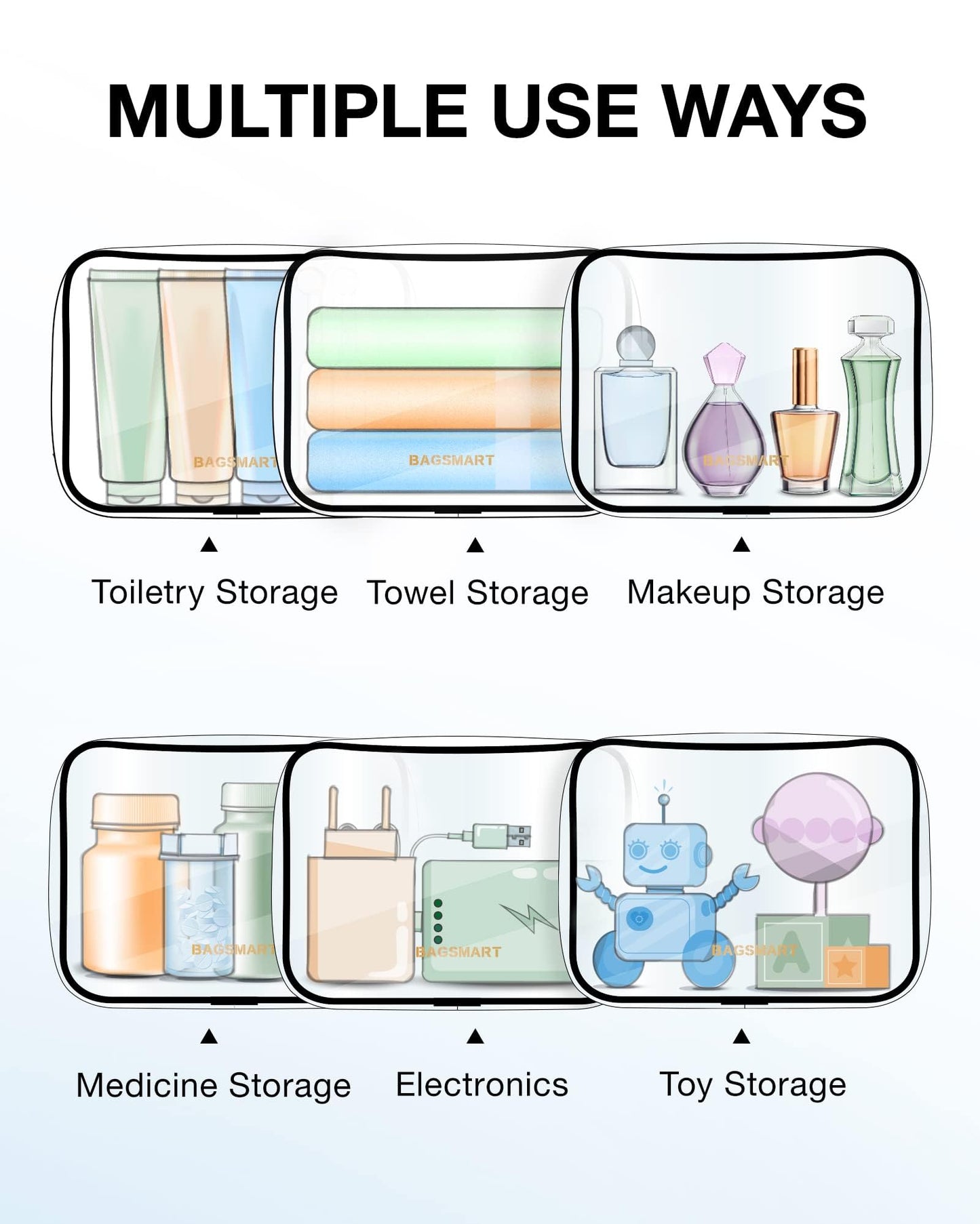 BAGSMART Clear Toiletry Bag, 3 Pack TSA Approved Travel Toiletry bag Carry on Travel Accessories Bag Airport Airline Quart Size Bags Water Repellent Makeup Cosmetic Bag for Women (Nude Pink-3pcs)