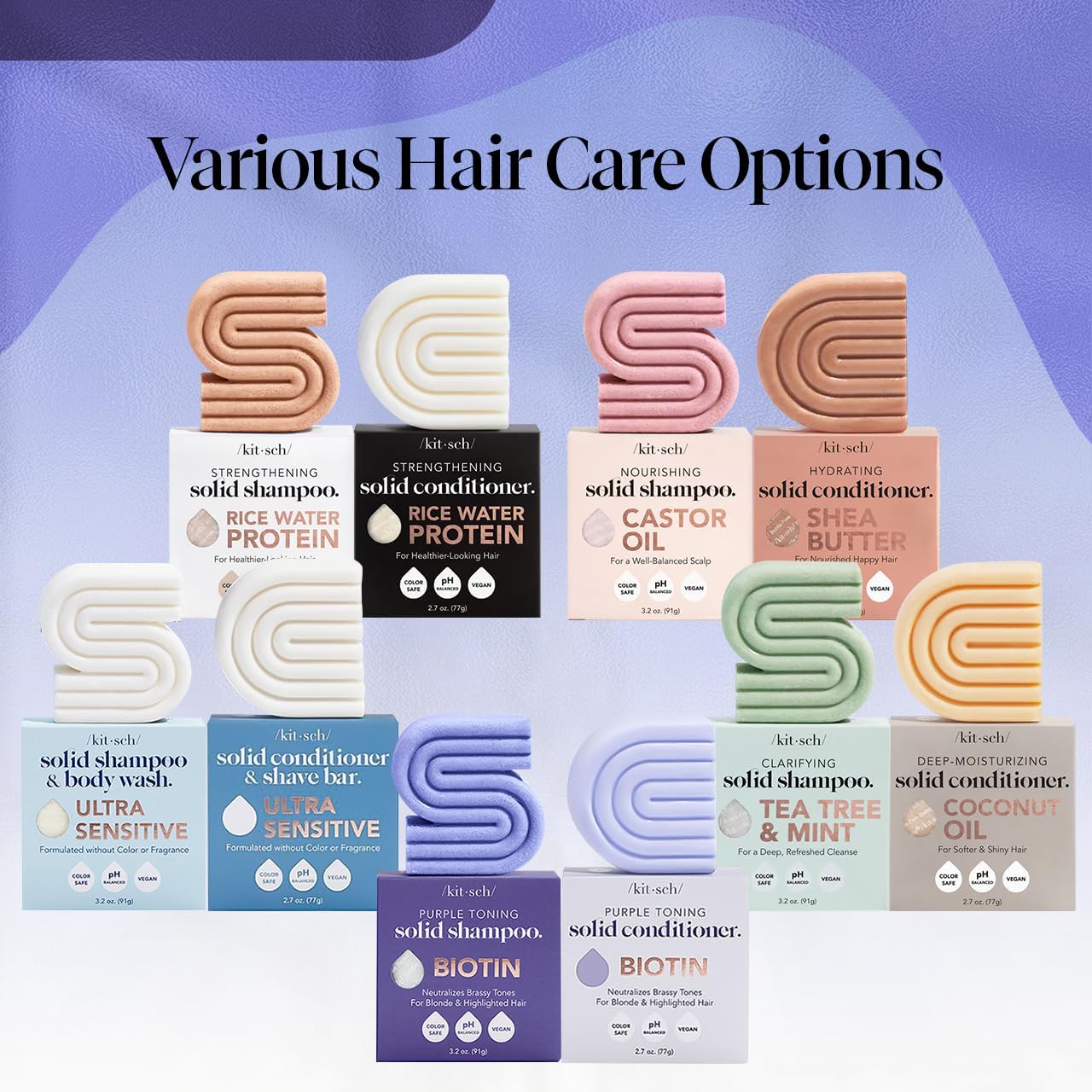 Kitsch Toning Purple Shampoo & Conditioner Bar Set For Blondes & Color Treated Hair - With Biotin for Strengthening & Neutralizing Brassy Tones - Vegan, Silicone & Sulfate Free - Made in USA