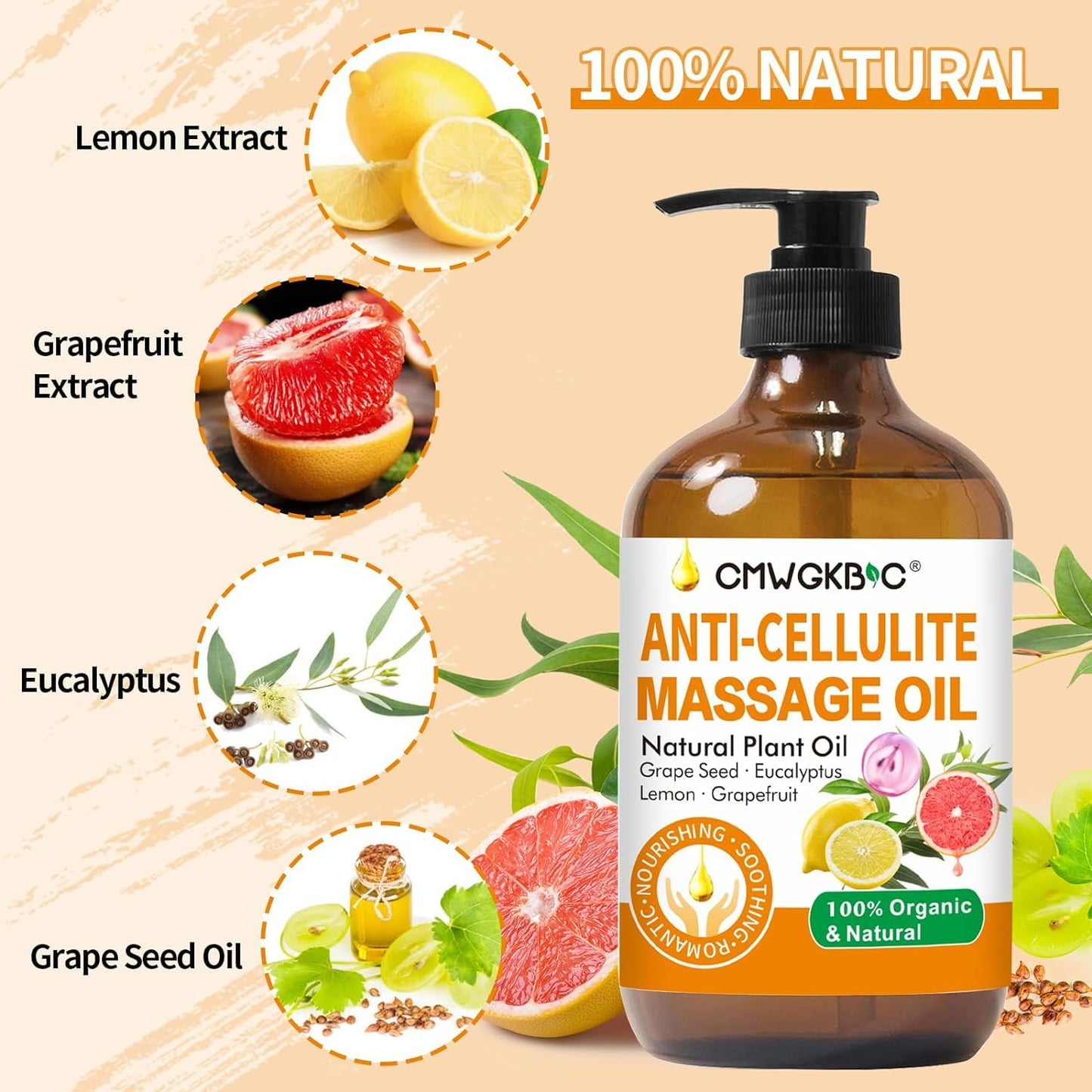 Anti Cellulite Oil Massage Oil for Massage Therapy,Body Oil for Skin Tightening & Cellulite Remover in Thighs and Butt,Cellulite Treatment Massage Oil,Assists with Firming,Toning & Moisturizes Skin