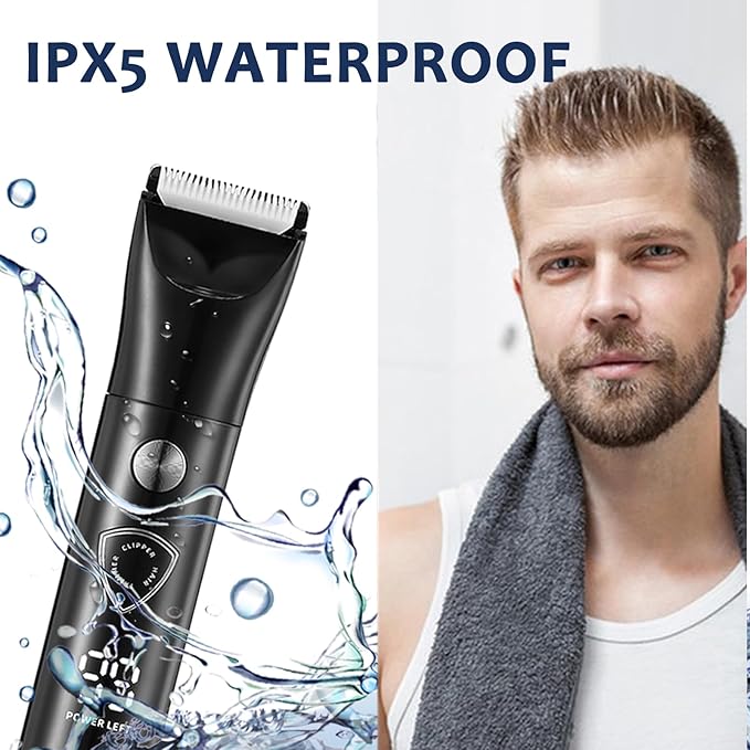 Body Hair Trimmer for Men - Electric Male Hygiene Grooming Shaver - Hair Razor Nose Trimmer Clippers - 3 in 1 Groin Groomer IPX5 Waterproof LED Display Remover for Chest Back Armpit