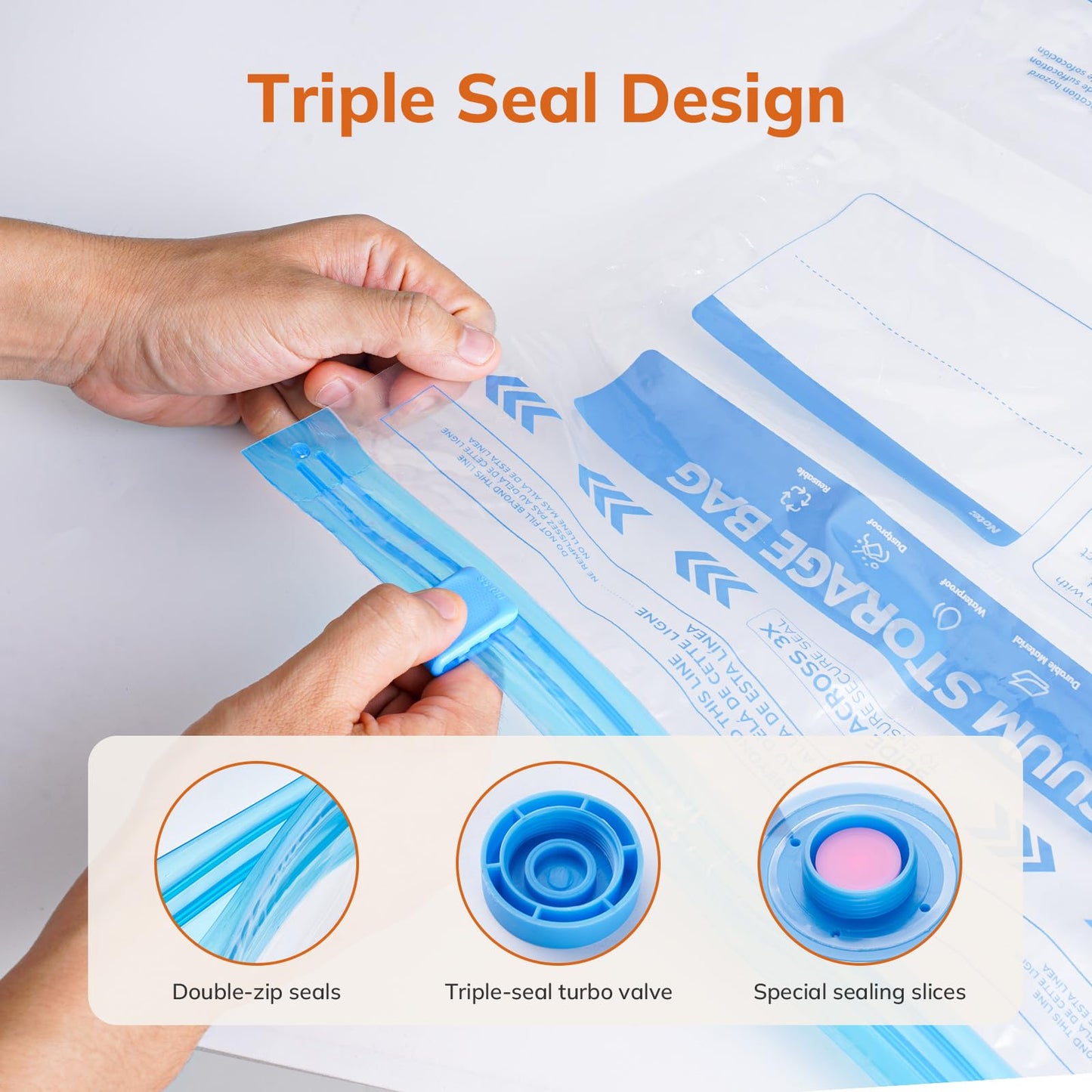 Vacuum Luggage Storage Bags with Cordless Electric Portable Pump, Double Zipper Sealed Space Saver Bag, Compression for Clothes, Bedding and Travel Essentials