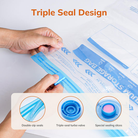 Vacuum Luggage Storage Bags with Cordless Electric Portable Pump, Double Zipper Sealed Space Saver Bag, Compression for Clothes, Bedding and Travel Essentials