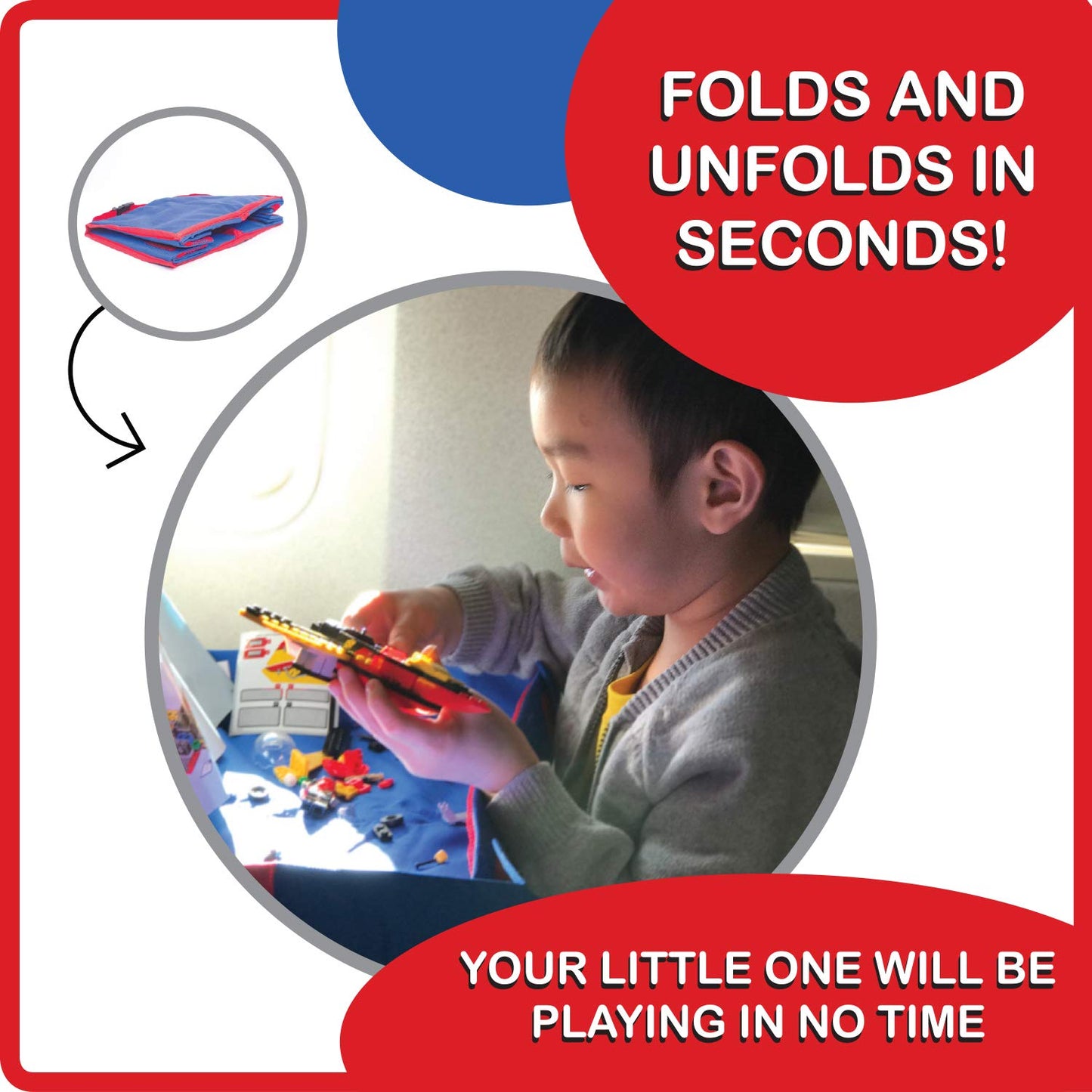 Fun N Fly Foldable Travel Tray - Blue Red Portable Durable Kids, Toddler, Baby Play Space and Snack Desk for Airplane Travel by FunnFly