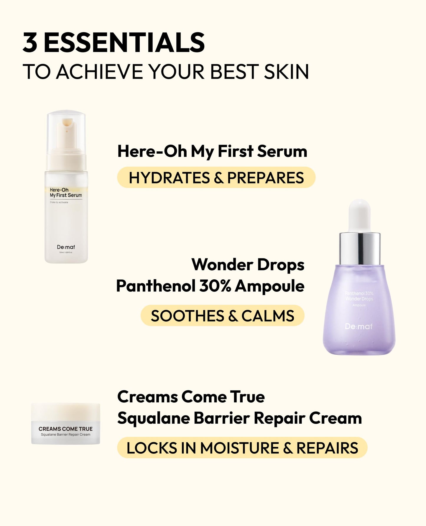 De:maf Welcome Kit Skincare Set, 3 Essential Skincare Products with a Travel Pouch