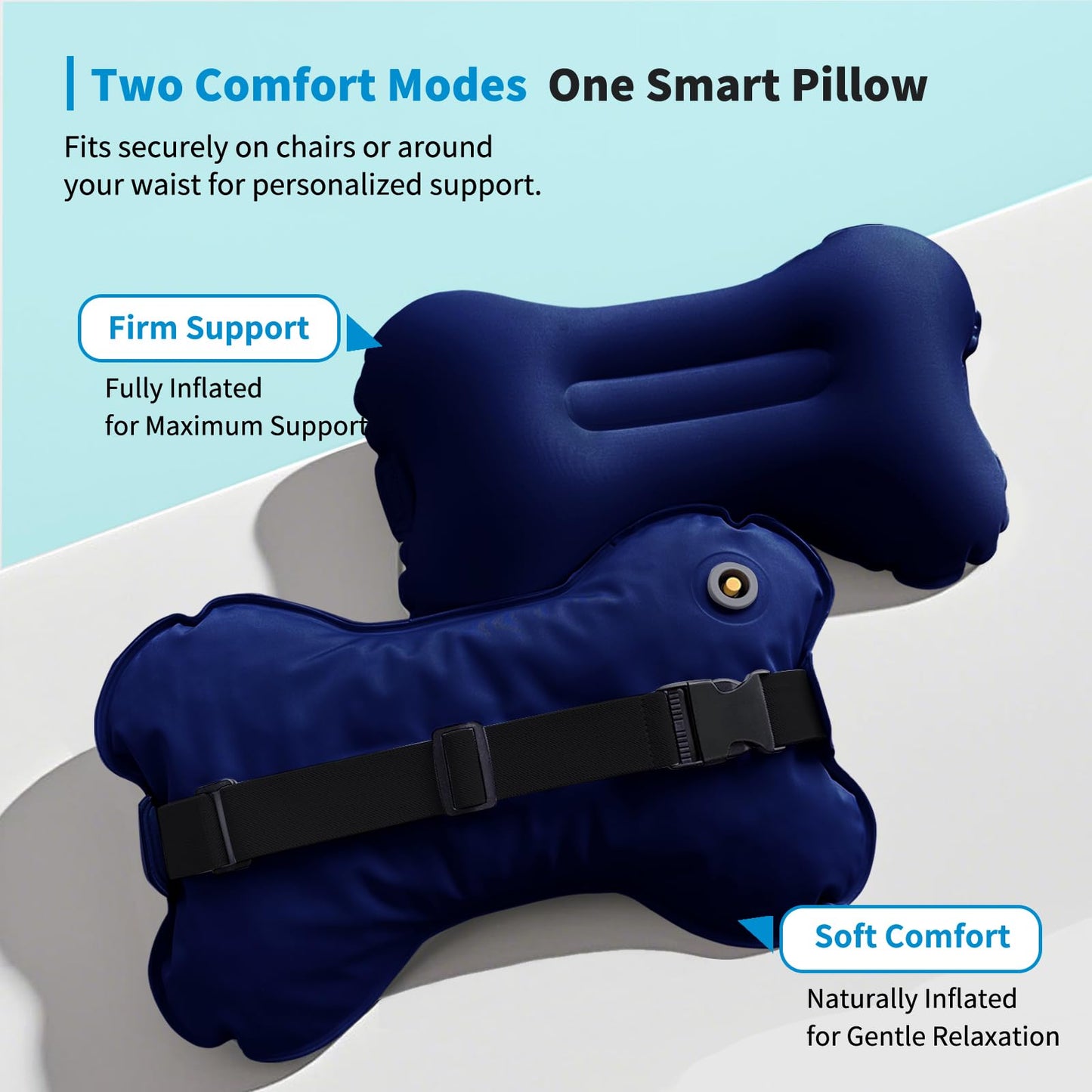 Mixtrend Travel Lumbar Pillow Inflatable Lumbar Support Pillow with Memory Foam, Back Support Pillow for Airplane Long Flight, Essential Travel Support Pillow for Women Men Kids(Navy Blue)
