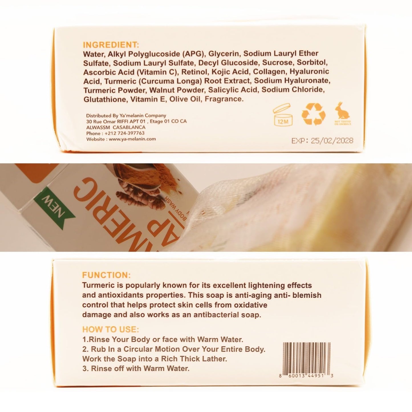 Zazouka Beauty Natural Turmeric Soap Bar, Face & Body Cleanser, Skin Lightening & Anti-Aging, 120g