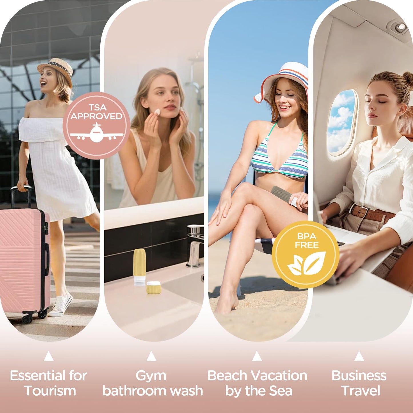 YIIMER Travel Bottles for Toiletries 6 Pack, TSA Approved Travel Size Toiletries Containers Set, 3 Silicone Leak Proof Refillable Bottles and 3 Creams Jars Accessories Kit W/Clear Bag(Apricot)