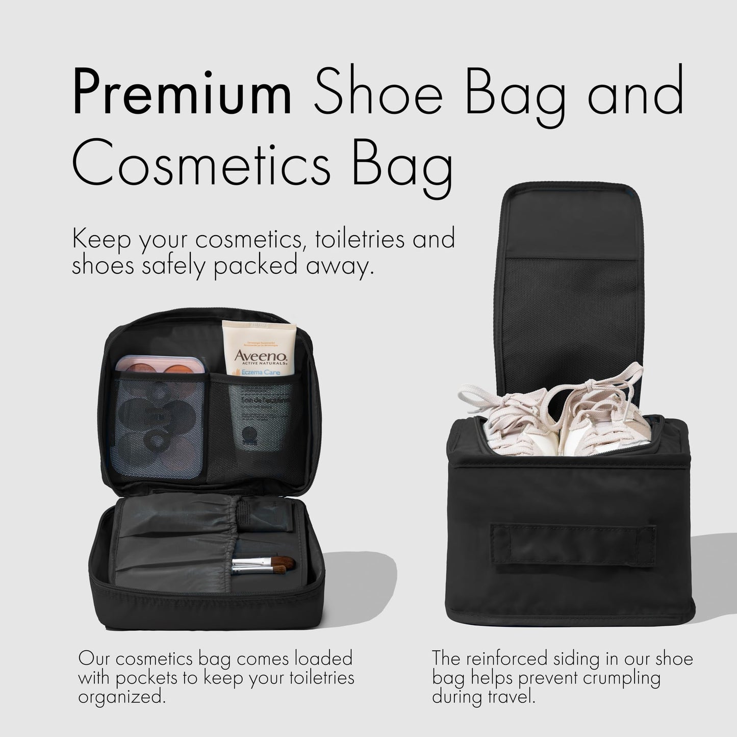 (Not Made In China) 8 Set Packing Cubes For Travel, Luggage and Suitcase Organizer Bags, Lightweight and Waterproof Nylon (Black)