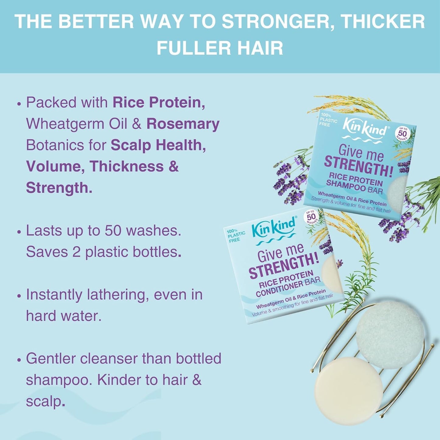 KinKind Rice Shampoo and Conditioner Bars | Shampoo and Conditioner bar Set for thinning hair | Rice Shampoo bars for hair growth