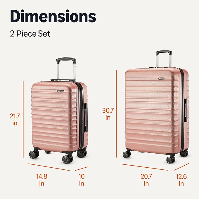 Amazon Basics 2-Piece Set (21", 30"), Hardshell Suitcases With Wheels, Expandable For Up to 25% More Space, With Scratch-Resistant Surface, Four Multi-directional Wheels, Rose Gold