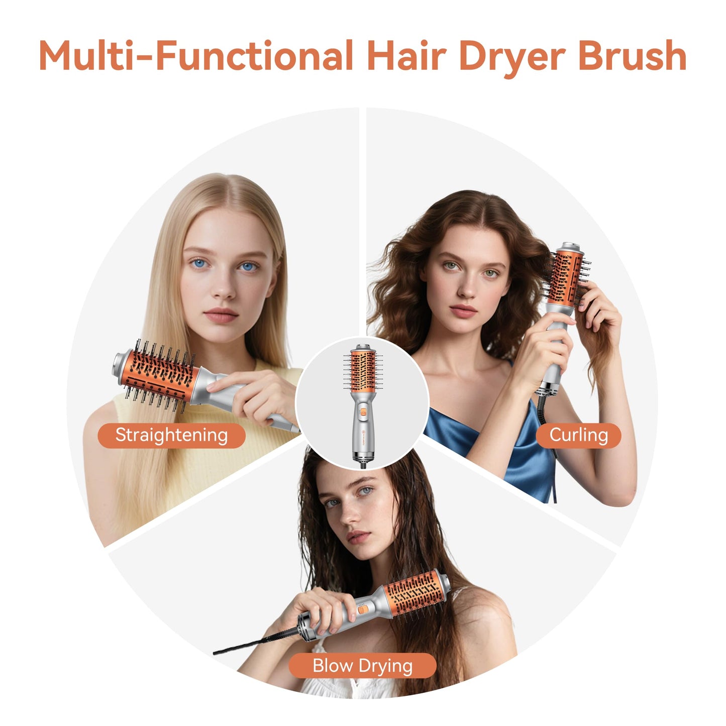 StyleFi Mini Hair Dryer Brush, 4 in 1 Travel Blow Dryer Brush, Double Voltage Hot-Air Hair Brushes with 3 Adjustable Temperatures,Fast Curly Hair Brush for Curling/Volumizing/Straightening/Styling