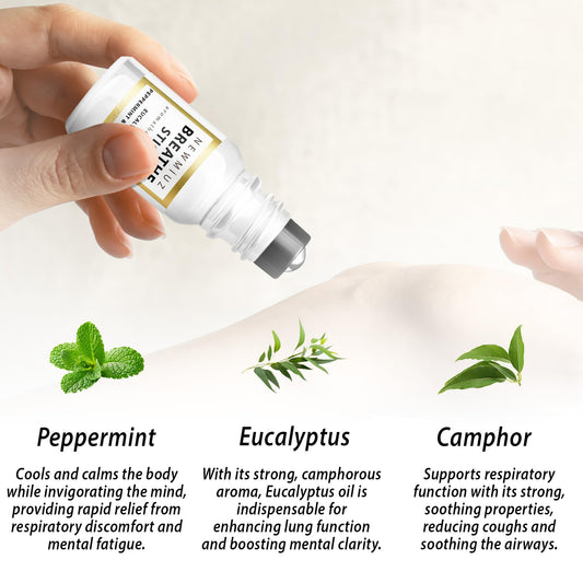 Breathe Easy Roll on Stick Peppermint Eucalyptus Essential Oil Blend Stress Sinus Natural Relief Gifts for Women Men Perfect Stocking Stuffers