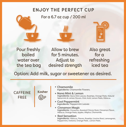 Wissotzky Herbal Variety Pack Tea Assortment, 18 Tea Bags | Caffeine Free | Herbal Tea Sampler