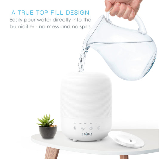 Pure Enrichment® HUME™ Sense Top Fill Humidifier – Large 3L Tank, Auto Mode Humidity Sensor, 3 Mist Settings, Optional Night Light, Optional Aromatherapy, Sleep Mode & Auto Shut-Off