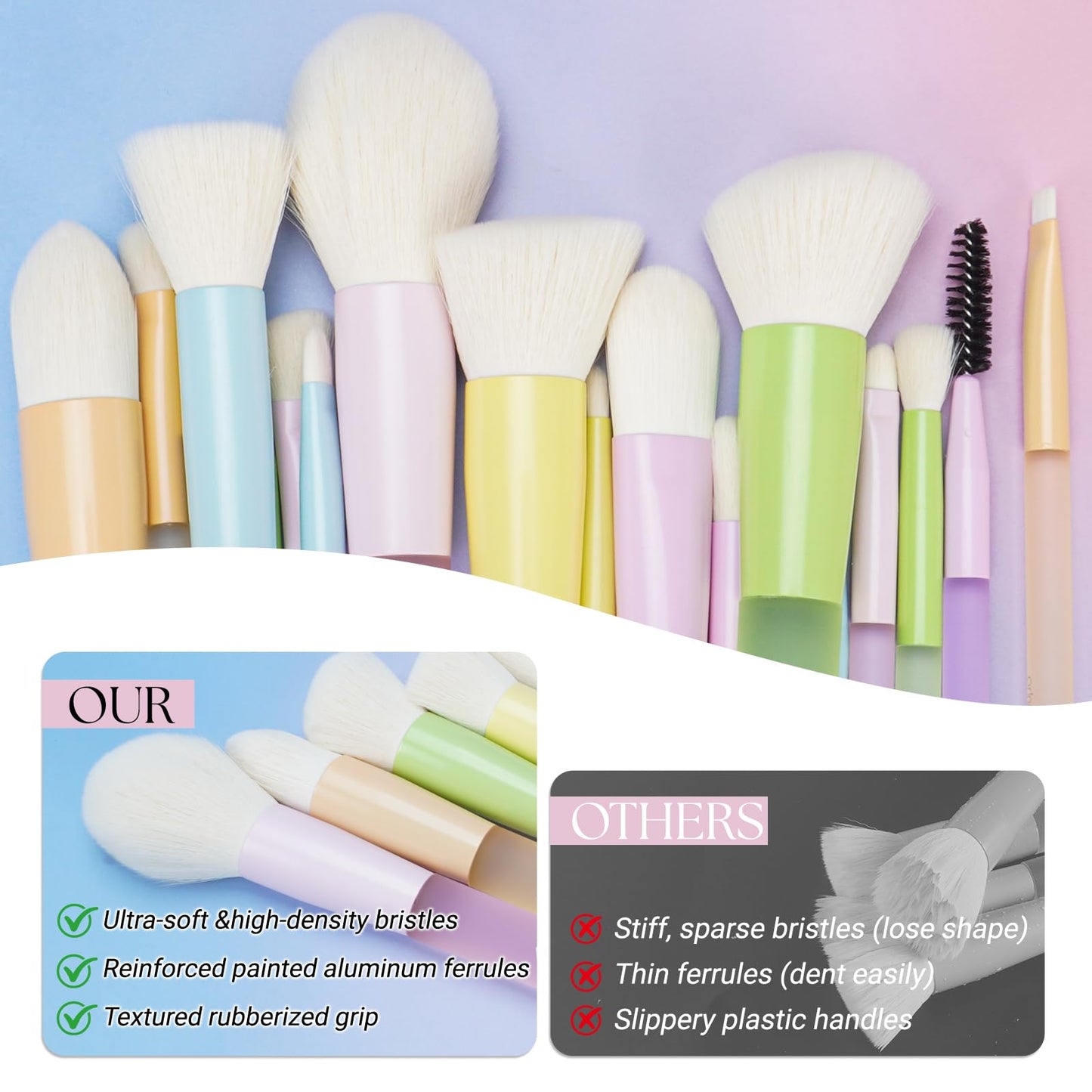 Makeup Brushes, 18Pcs Makeup Brush Set with 2 Sponges & Travel Bag, Colorful Make Up Brushes for Foundation Powder Blush Blending Eyeshadow, Soft Synthetic Fiber, Rubber Handle, Face & Eye Brush Kit