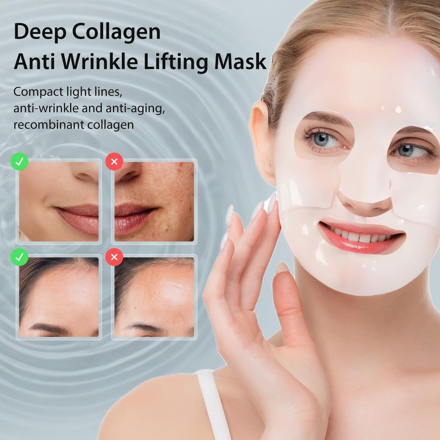 Real collagen overnight gel facial mask, lasting skin care, wrinkle prevention and moisturizing, improving elastic skin softness, sensitive skin care, female collagen facial mask 28g × 5 pieces