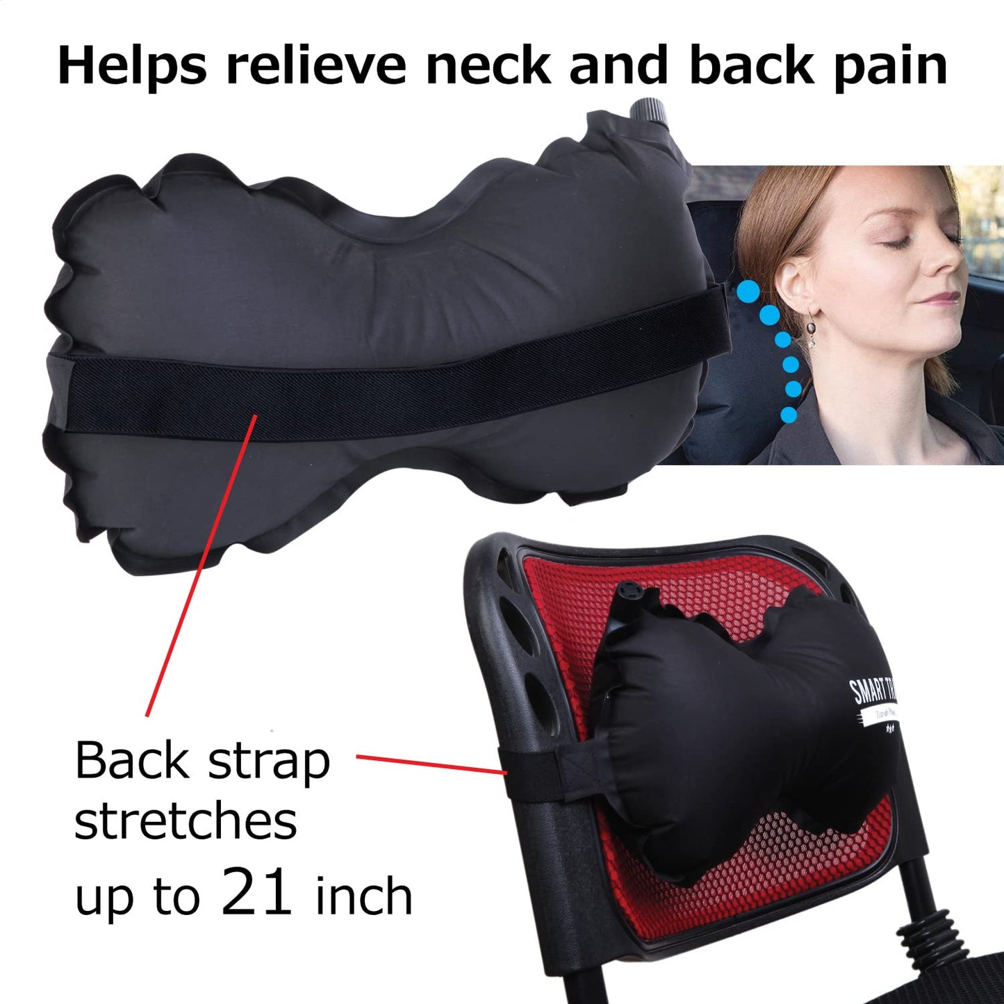 SmartTravel Travel Products Lumbar Pillow Inflatable Lumbar Support Pillow Travel Pillows for Airplane Long Flight Essential for Women Men Kids