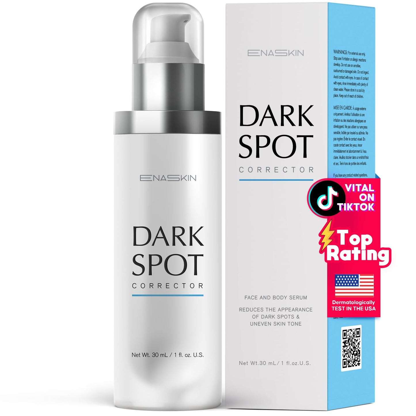 EnaSkin Dark Spot Remover Face & Body Serum: Age Spot Sun Spot Freckles Melasma Brown Spot - Advanced Formula with Niacinamide for Women and Men (1.0 Fl Oz)