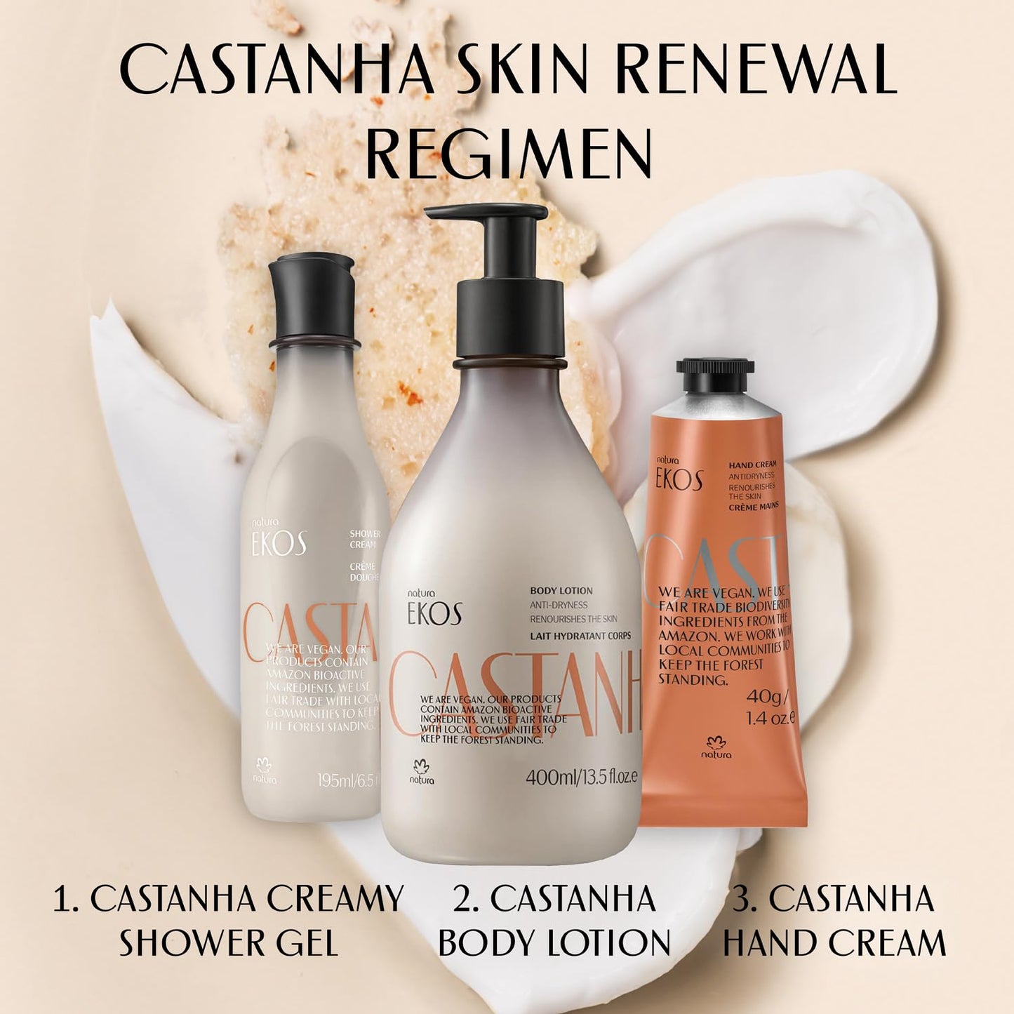 Natura - Ekos Castanha (Brazil Nut) Hand Cream - Anti-Dryness Hand Balm - 24-Hour Deep Hydration Skin Moisturizer - Vegan Skin Care - Brazilian Beauty Secrets - Self Care & Body Care - 2.6oz (75g)