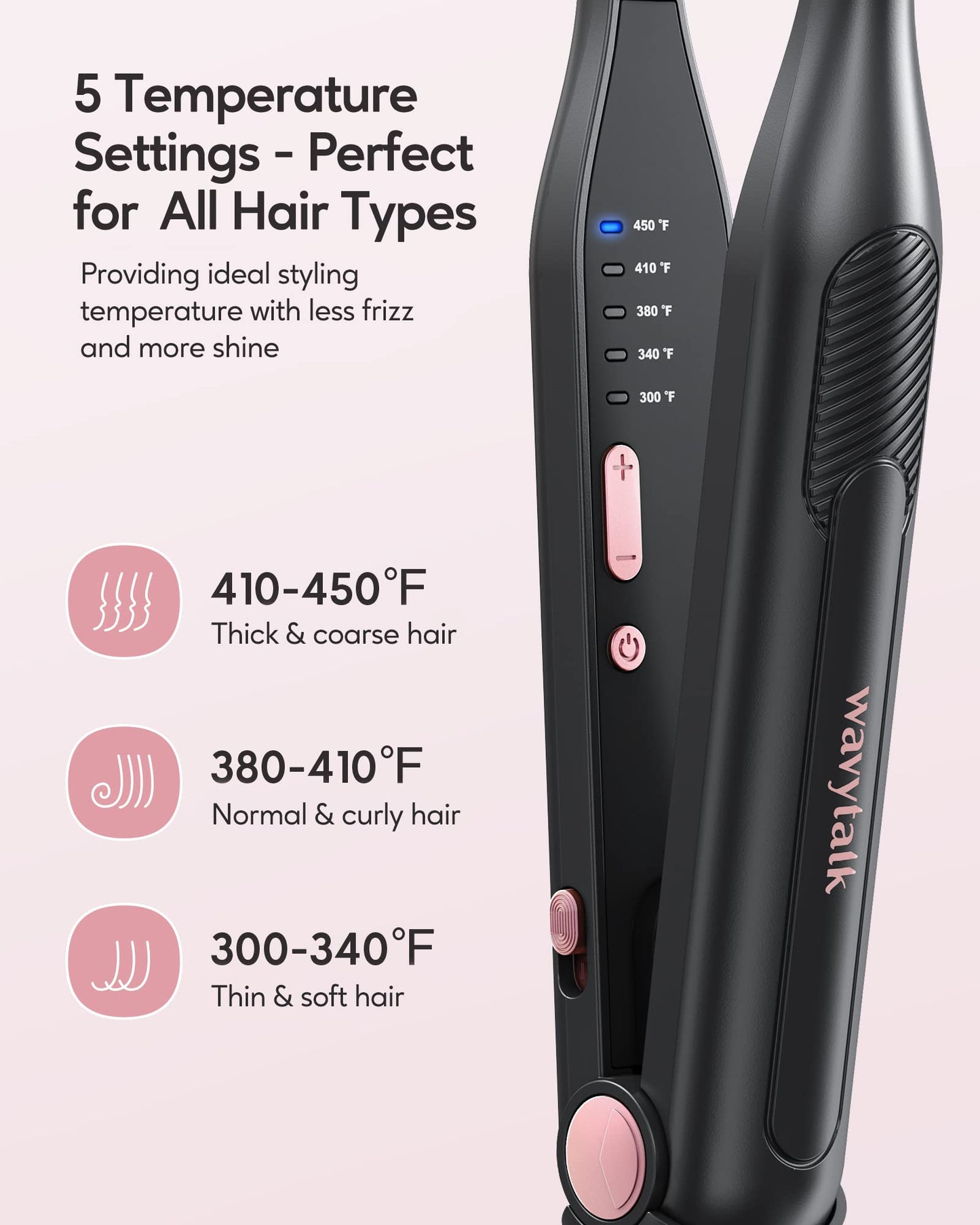 Wavytalk 3/10" Small Flat Iron, Pencil Flat Iron for Short Hair, Pixie Cut and Bangs, Curling Iron for Short Hair, Mini Hair Straightener for Edges with Anti-Pinch Design, Tiny Hair Straightener