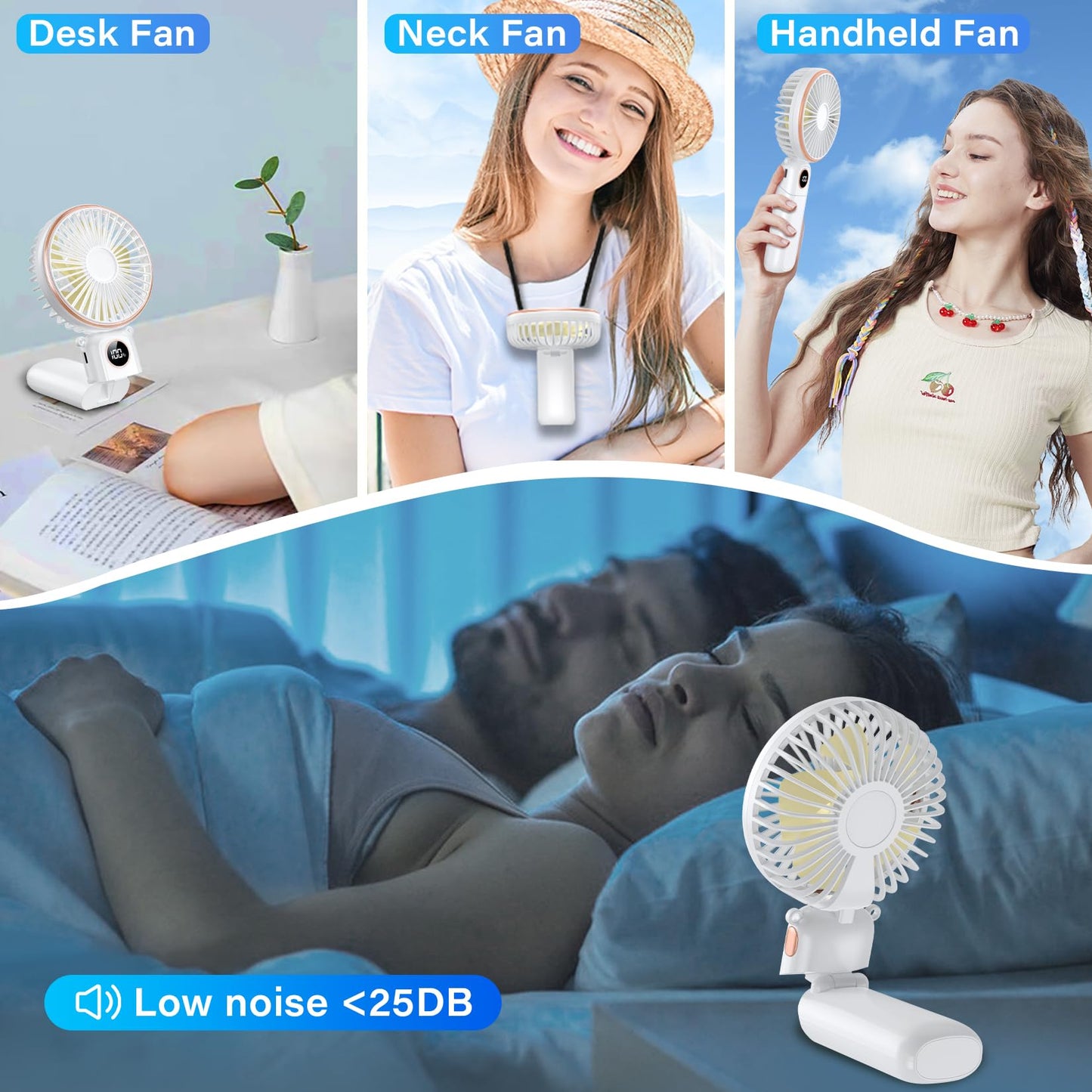 Portable Handheld Fan 5200mAh, USB Rechargeable Foldable Electric Personal Small Mini Hand Held Fan, 22Hrs Runtime, 6 Speeds, LED Display, Battery Powered, Gift for Men, Women, Travel, Outdoor, Makeup