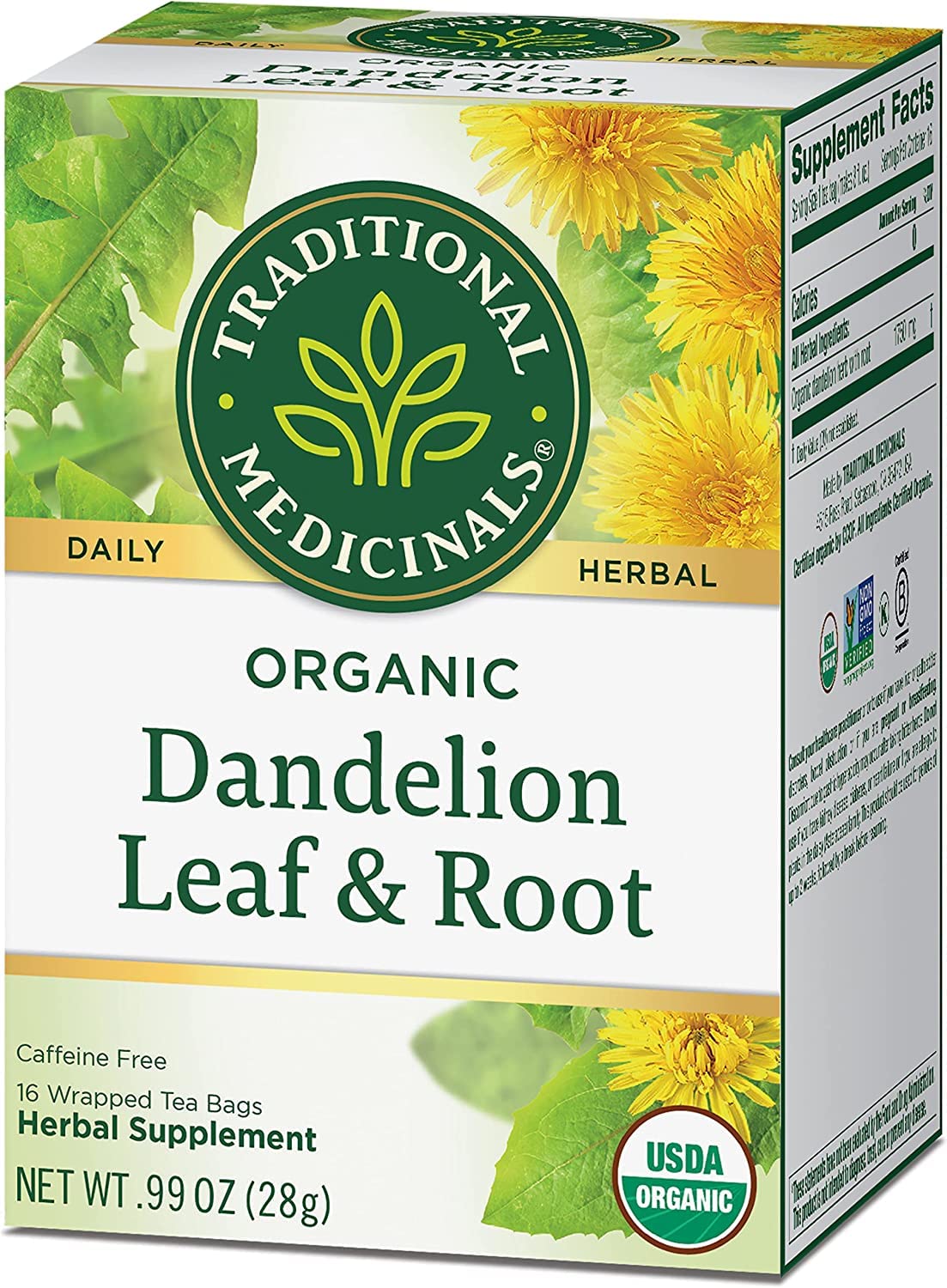 Traditional Medicinals Tea, Organic Dandelion Leaf and Root Tea, 16 Bags (Pack of 2)