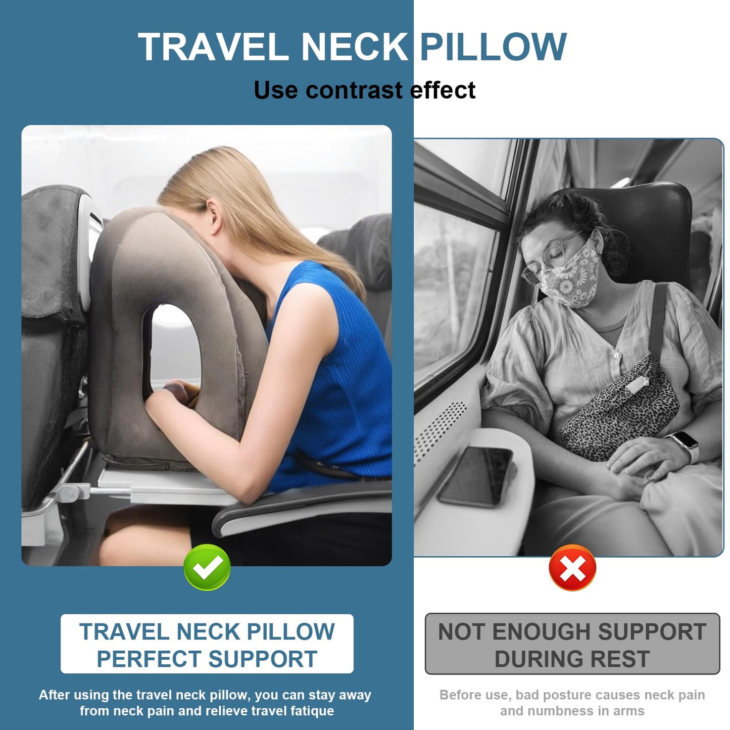 Kimiandy Upgraded Inflatable Travel Air Pillow for Sleeping to Avoid Neck and Shoulder Pain,21" H*12.6" W (Dark Grey, 21 x 12.6 x 12.6 inches)