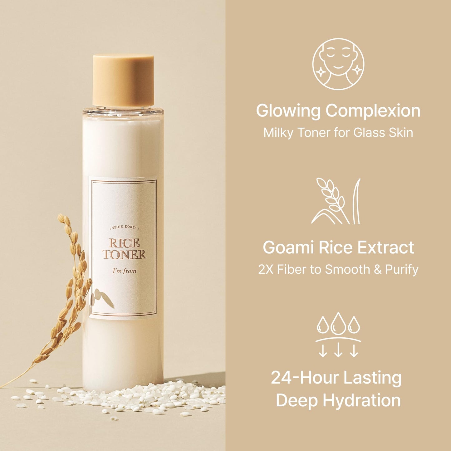 I'm from Rice Toner for Sensitive Skin, Rice Extract from Korea, Glow Essence with Niacinamide, Hydrating, Vegan, Alcohol Free, Fragrance Free, Peta Approved, K Beauty Toner, 5.07 Fl Oz