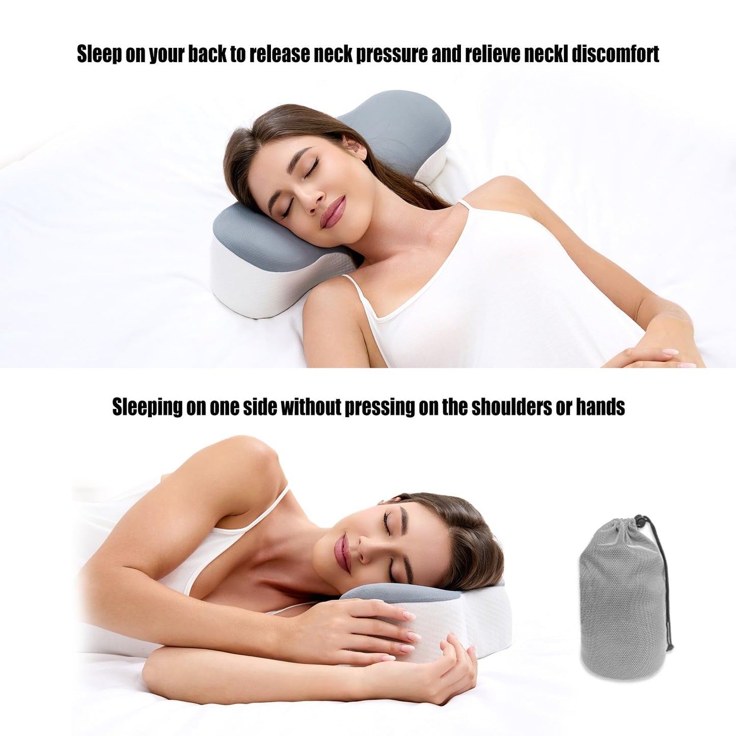 Bespilow Travel Pillow for Sleeping,Cervical Neck Support Pillow for Neck Pain Relief,Lightweight Ergonomic Memory Foam Camping Pillow,Portable Contour Pillows w/Travel Storage Bag,Cooling Cover