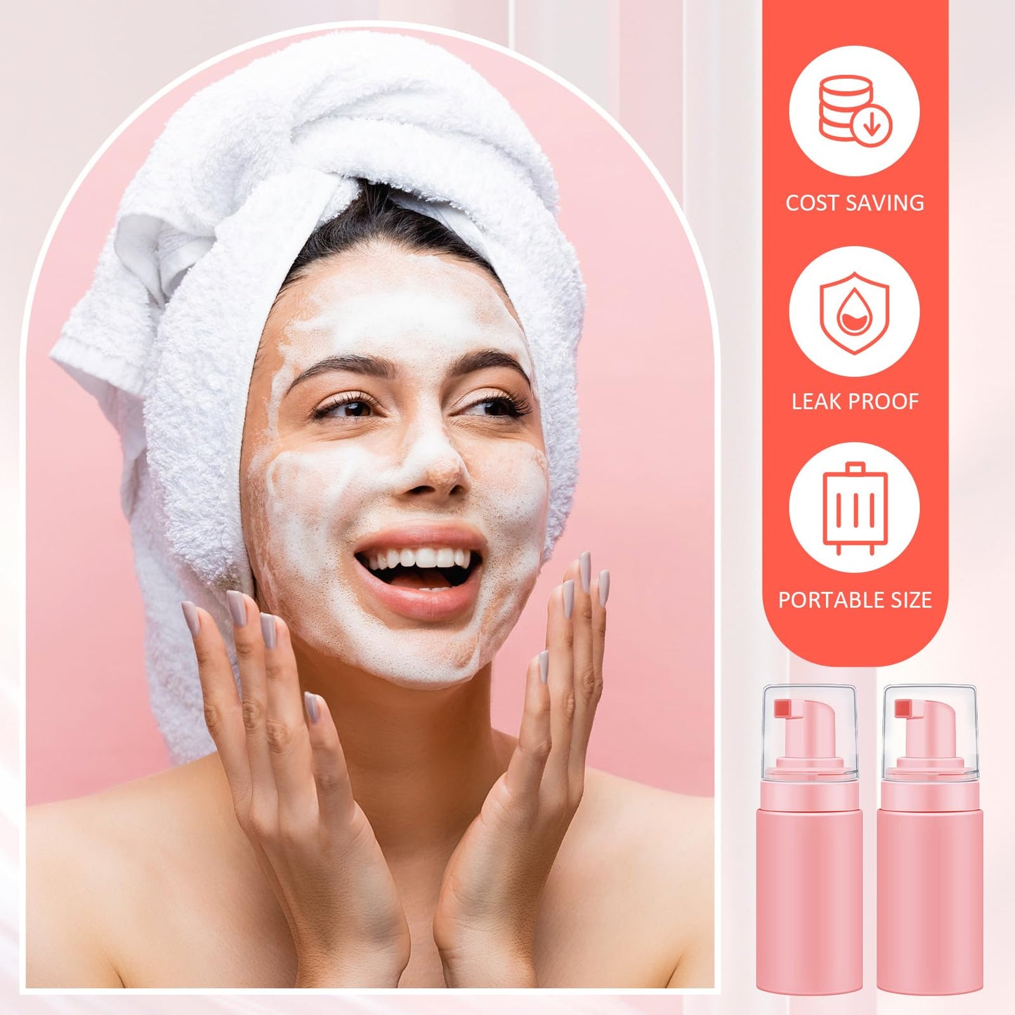 Teenyyou 50pcs Foam Pump Bottles 1oz/30ml Plastic Mini Empty Dispenser DIY Travel Face Cleanser Mousse Soap Foam Bottle Refillable Hand Soap Eyelash Shampoo Cosmetics Portable Travel Pack(Pink)