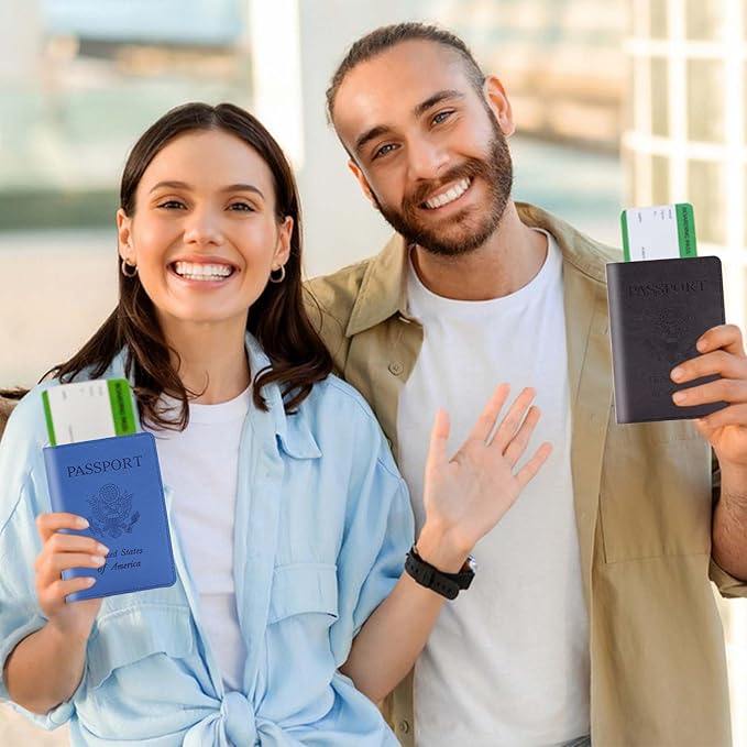 Cnycmy Passport Holder for Travel–Slim Travel Organizer for Passport, RFID Blocking,Boarding Pass, Credit Cards | Vegan Leather & Anti-Theft Design (Blue5)