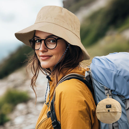 PFFY Quick Dry Waterproof Packable Bucket Hat for Women Men Outdoor Sun Hats with Detachable Chin Strap Black