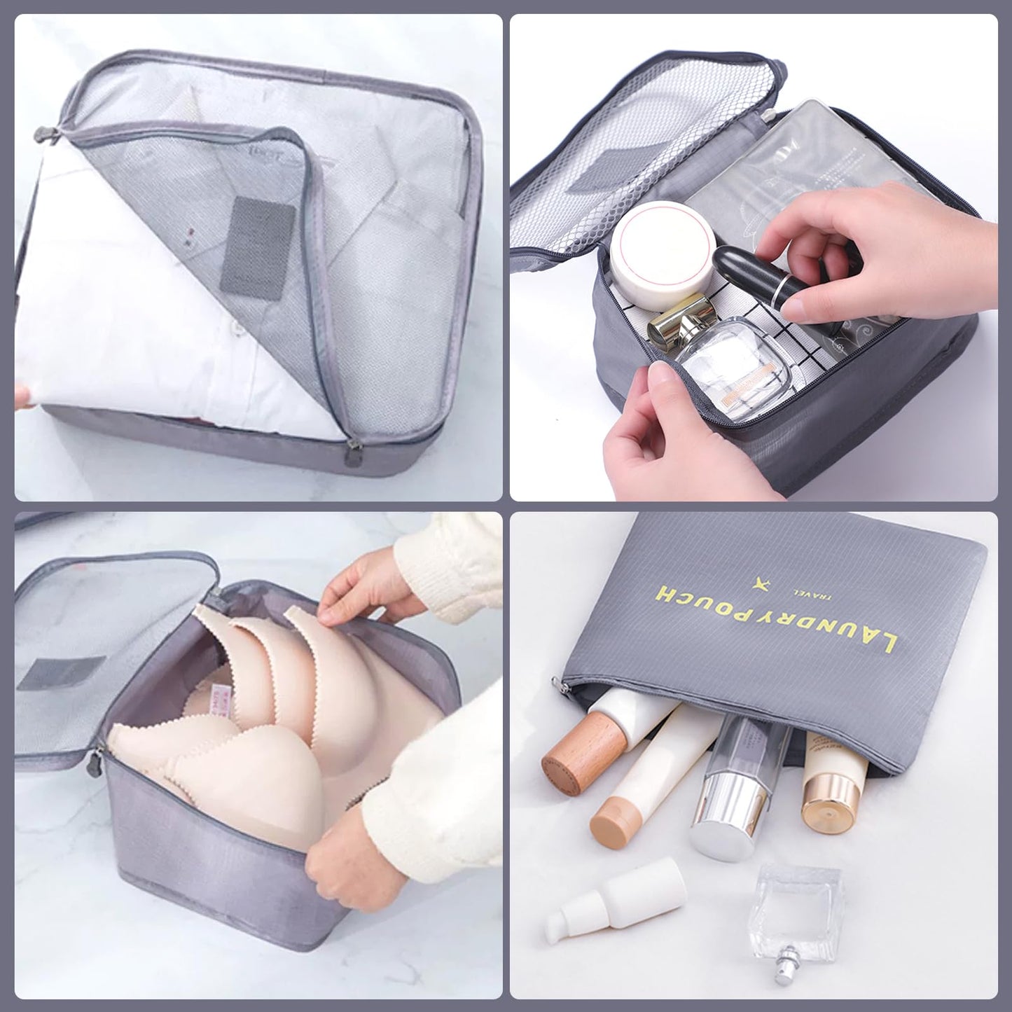 12 Set Travel Packing Cubes Luggage Packing Bags Reusable Lightweight Suitcase Organizer Cubes Set for Travel Accessories (Deep Blue+Grey)