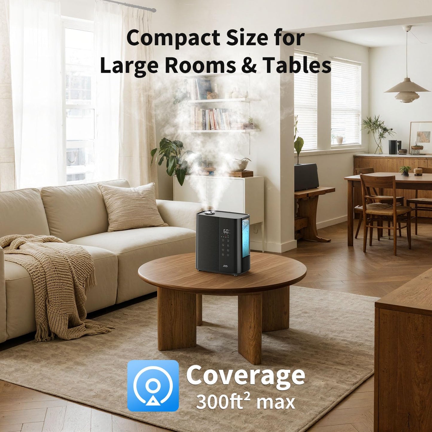 JRD Smart Humidifiers for Bedroom, 5L Warm & Cool Mist Ultrasonic Air Humidifier for Large Room Home Indoor, 50Hrs Quiet Runtime for Baby, Plants, Remote Control, Auto Humidity Sensor, 12H Timer