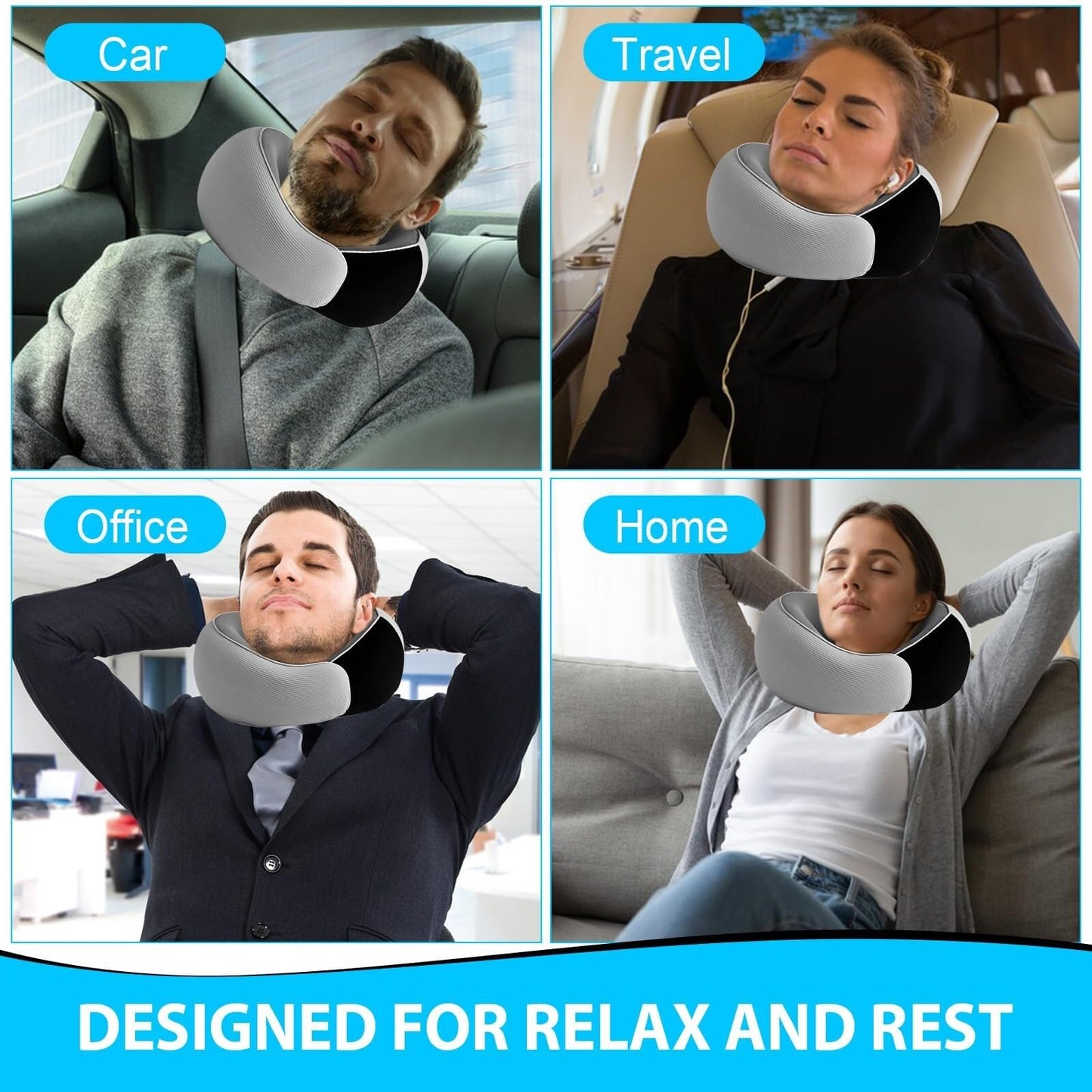 Travel Neck Pillow for Airplanes – 100% Memory Foam, 360° Head Support, Breathable & Washable Cover, Compact for Travel, Car & Flights