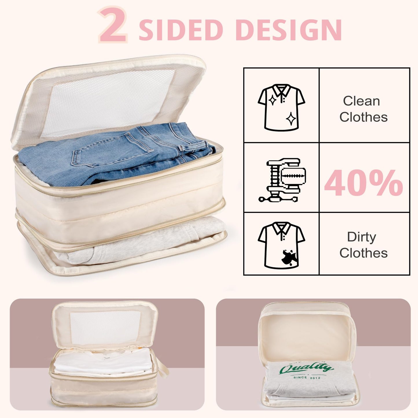 Expandable Double-Sided Compression Packing Cube,3 Set Lightweight Double Deck Organizer Bag Carry on Luggage Backpack Suitcases,Women Travel Accessories for Separate Clean and Dirty Clothes