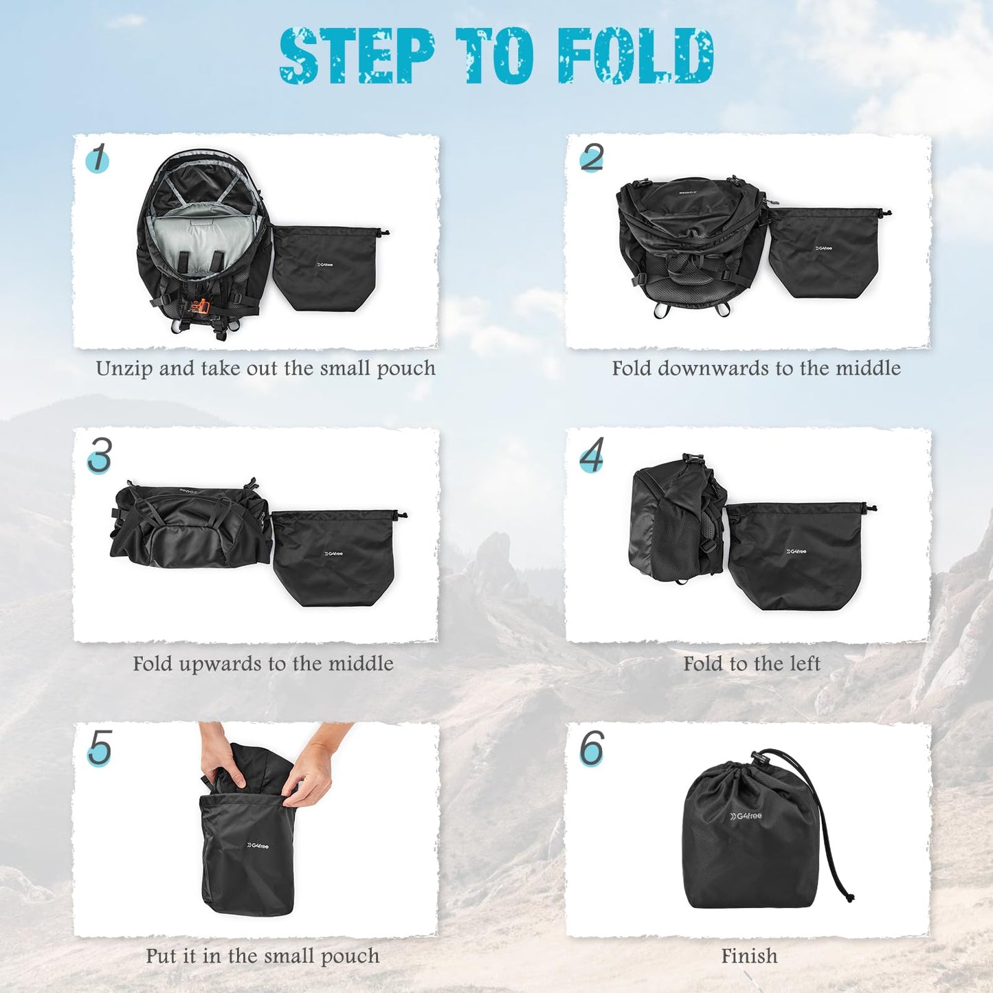 G4Free Hiking Backpack with Thickened Back Panel Packable 25L Lightweight Foldable Travel Daypack for Men Women(Black)