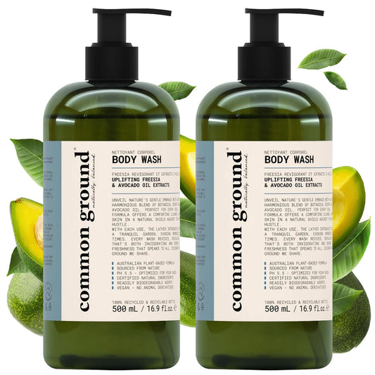 COMMON GROUND Natural Body Wash - Paraben & Cruelty Free, Vegan, Plant-Based, Botanical Freesia Scent & Avocado Oil Extracts - All Skin Types, Men & Women, Sensitive