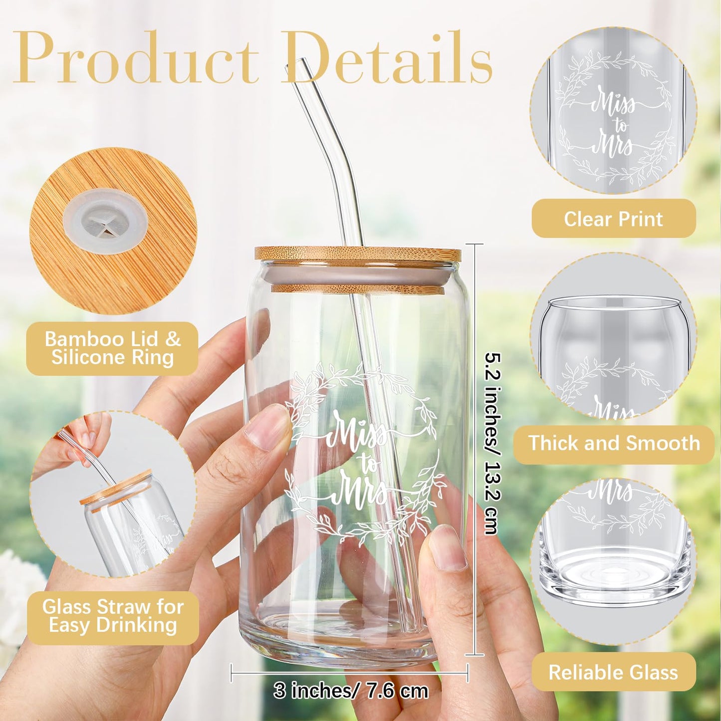 7 Pcs Bride Gifts Bridal Shower Gift Including Mrs Can Shaped Drinking Glass with Straw Bride Makeup Bag Crystal Pen Scented Candle Scrunchies Raffia Wedding Card Gift Box for Bridal Shower (White)