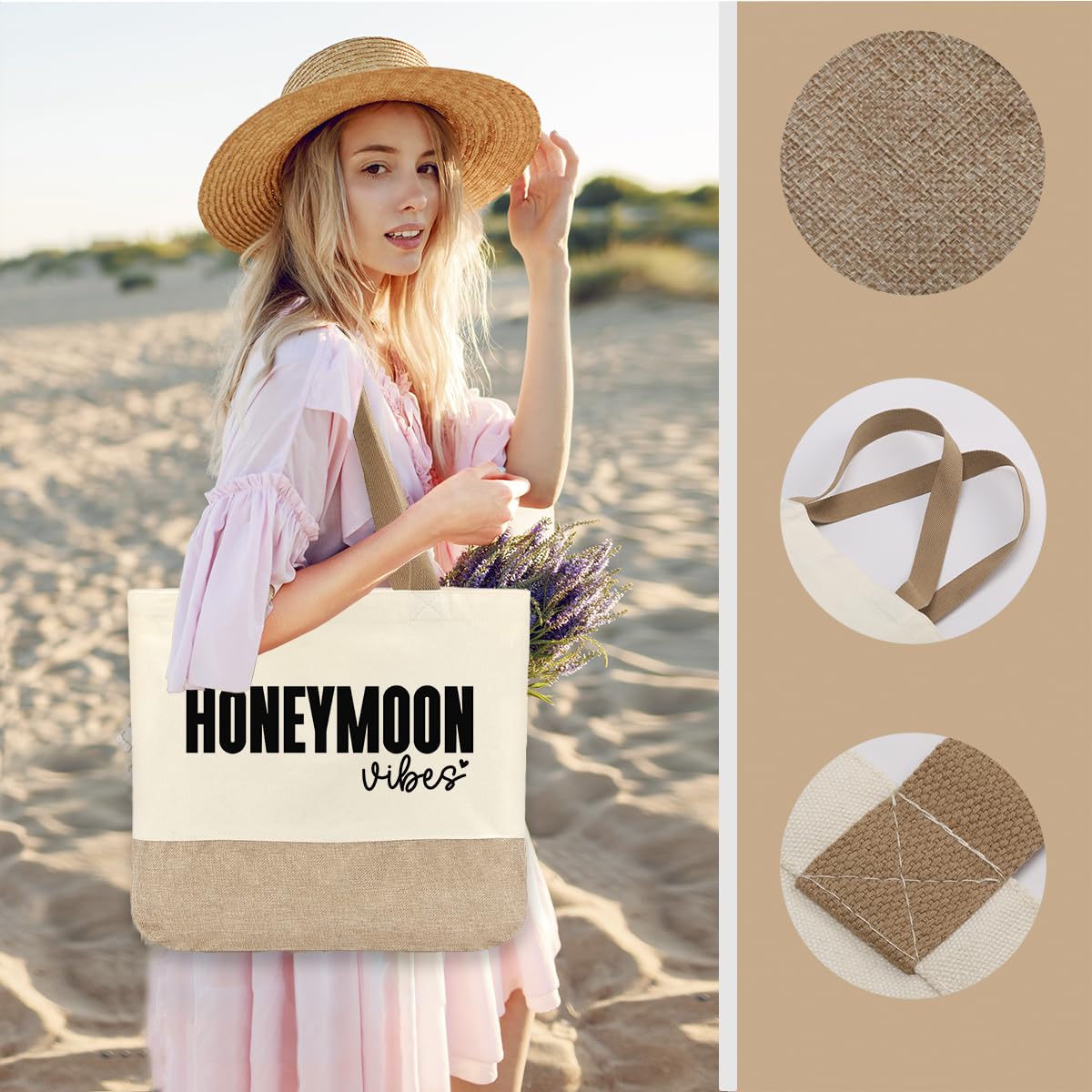 Honeymoon Tote Bag, Honeymoon Essentials Must Haves, Wedding Bridal Shower Gifts, Bachelorette Party Engagement Gifts for Couples Bride Wife, Fiance Newly Engaged Gift Beach Bag Reusable Grocery Bags