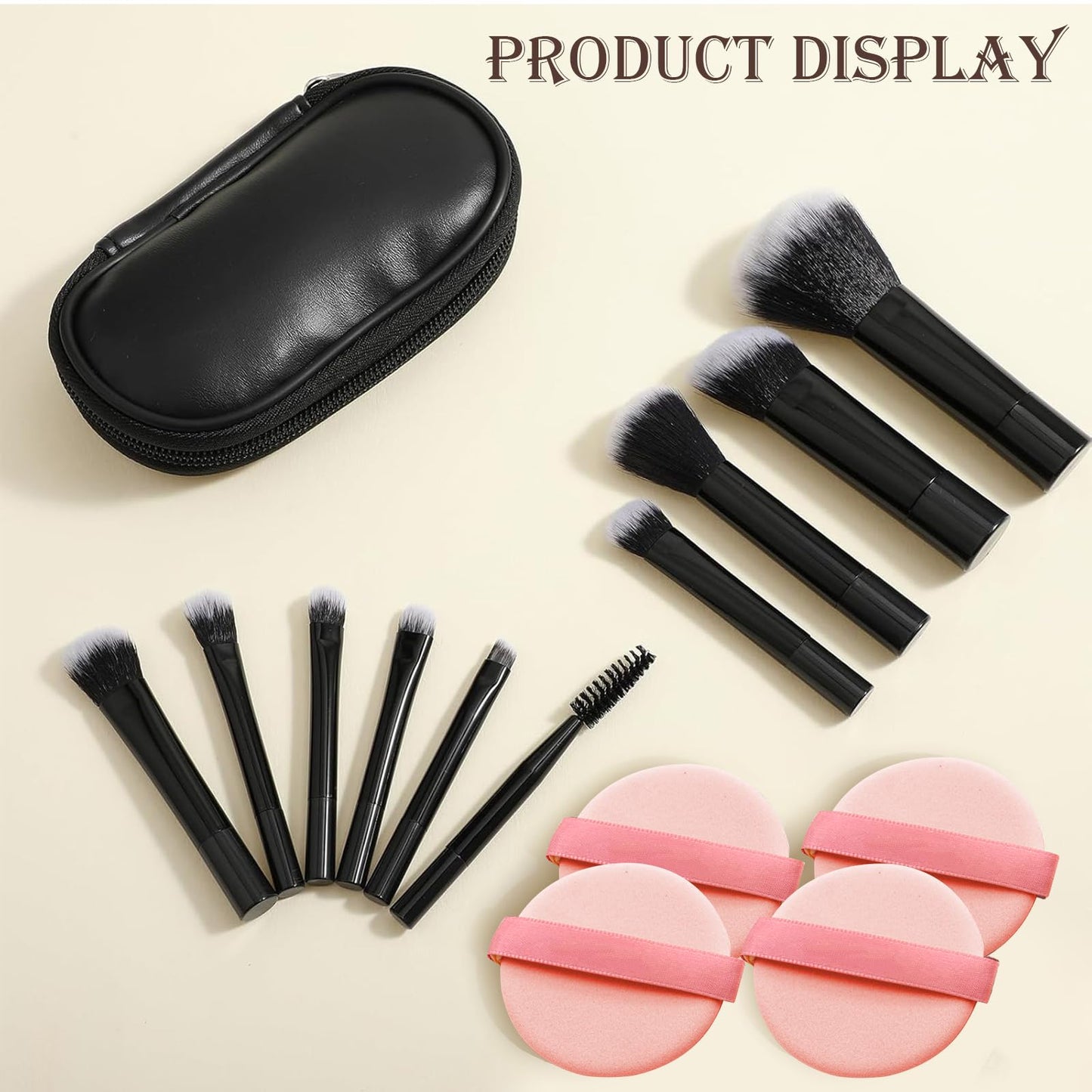 Qiyuda 14 Pcs Mini Travel Makeup Brush Set, Portable Travel Full Complete Function Size Make up Brushes Kit
