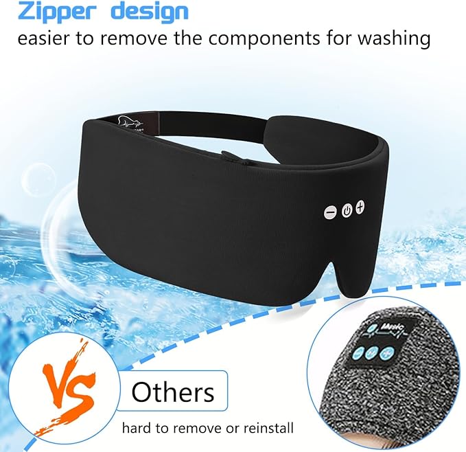 ALASKA BEAR Sleep Headphone Mask Bluetooth 5.2 HD Stereo Noise Reduction 3D Eye Mask for Sleeping Eye Contour Built-in Mask w/Thin Speakers Wireless Audio Sports Headgear(Black)