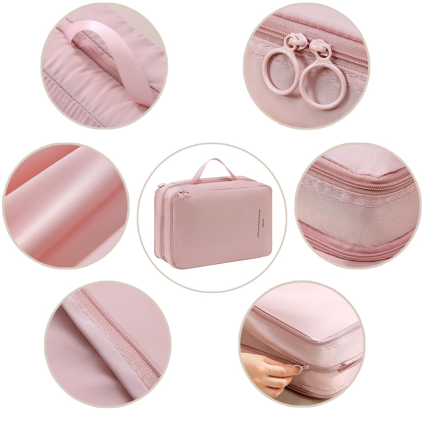 Double-Layered Compression Packing Cubes for Travel, Luggage Organizer Bags Compressible for Suitcase Packing Bag Travel Accessories, Pink, M