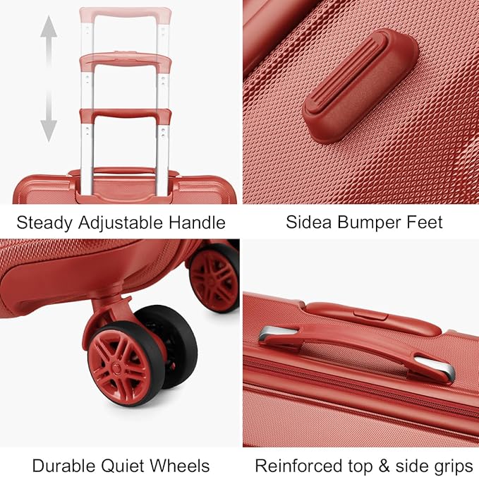 Kono 4 Piece Luggage Sets Expandable(only 28") Lightweight with Spinner Wheels TSA Lock Hardside Travel Rolling Suitcases 20in 24in 28in Carry on and 12in Mini Cosmetic Case Coral Pink