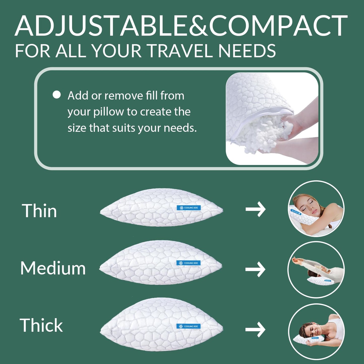 QUTOOL Small Travel Pillows for Sleeping, Cooling Memory Foam Camping Pillow, Backpacking for Hiking Gear, Portable Pillow with Travel Storage Bag, Camping Essentials for Adults Kids