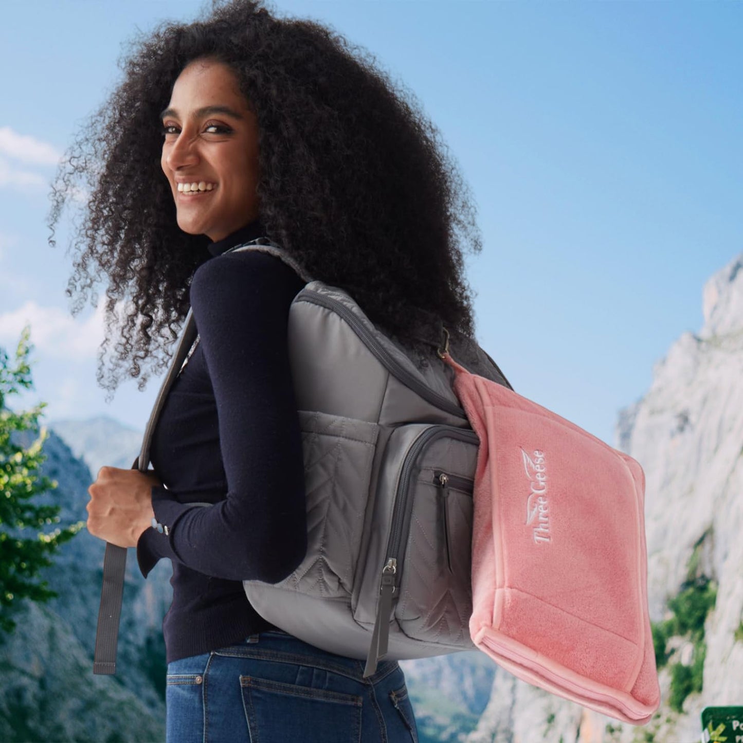 Three Geese 2-in-1 Travel Blanket Blanket and Pillows, Soft Flannel Airplane Throw with Hand Luggage Belt, 65x40inches, Portable Compact Design with Bag, Ideal for Travel Comfort.