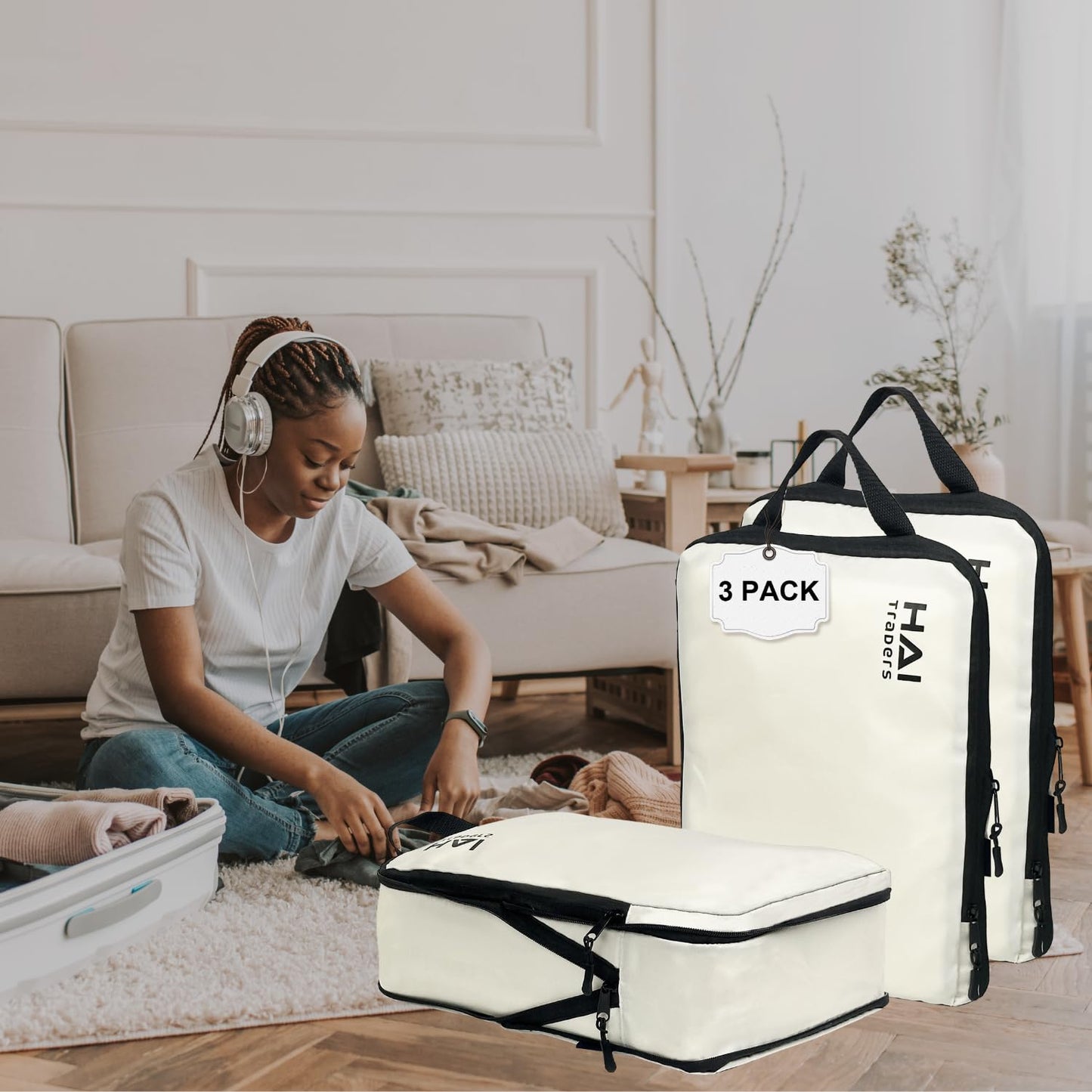 HAI TRADERS Compression Packing Cubes for Travel – 3 Pack Luggage Organizer Bags for Suitcases, Carry-On & Backpacks – Lightweight, Space Saver Clothes Storage Cubes